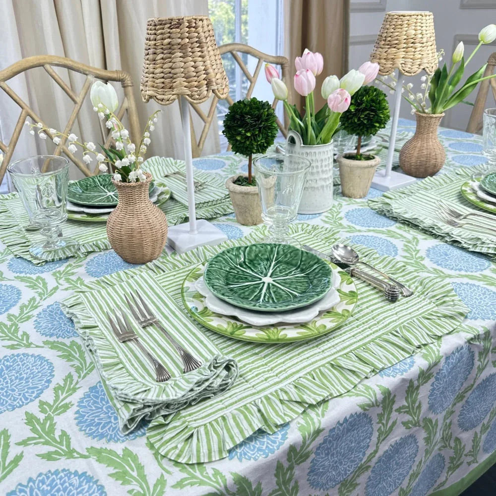 Green Stripes - Quilted Placemats with Ruffle - Set of 4 - The Mayfair Hall