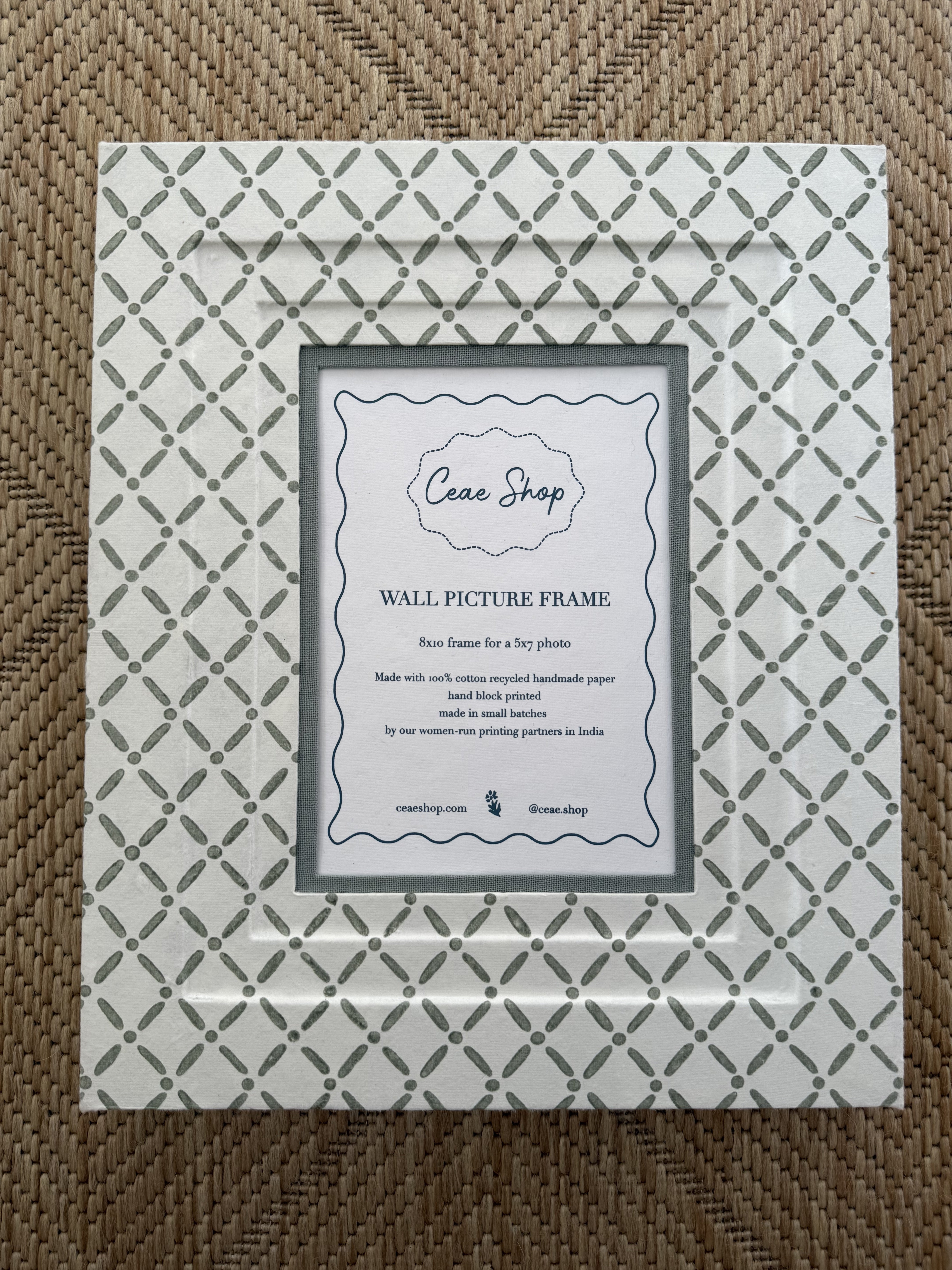 Block Printed Picture Frame – Croix Green - 5x7