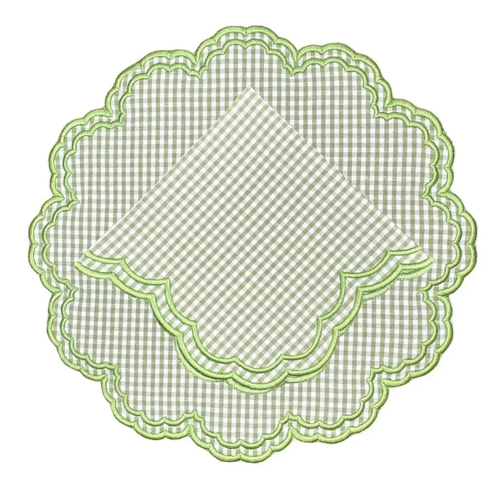 Bettina Cotton Napkin in Light Green Gingham (Set of 4) - The Mayfair Hall