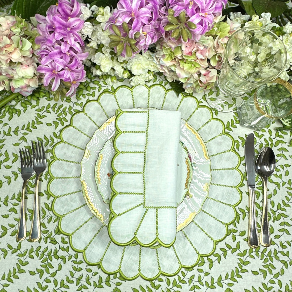 100% Linen - Studio Collection: Pippa Placemat - White/Green (Set of 4)
