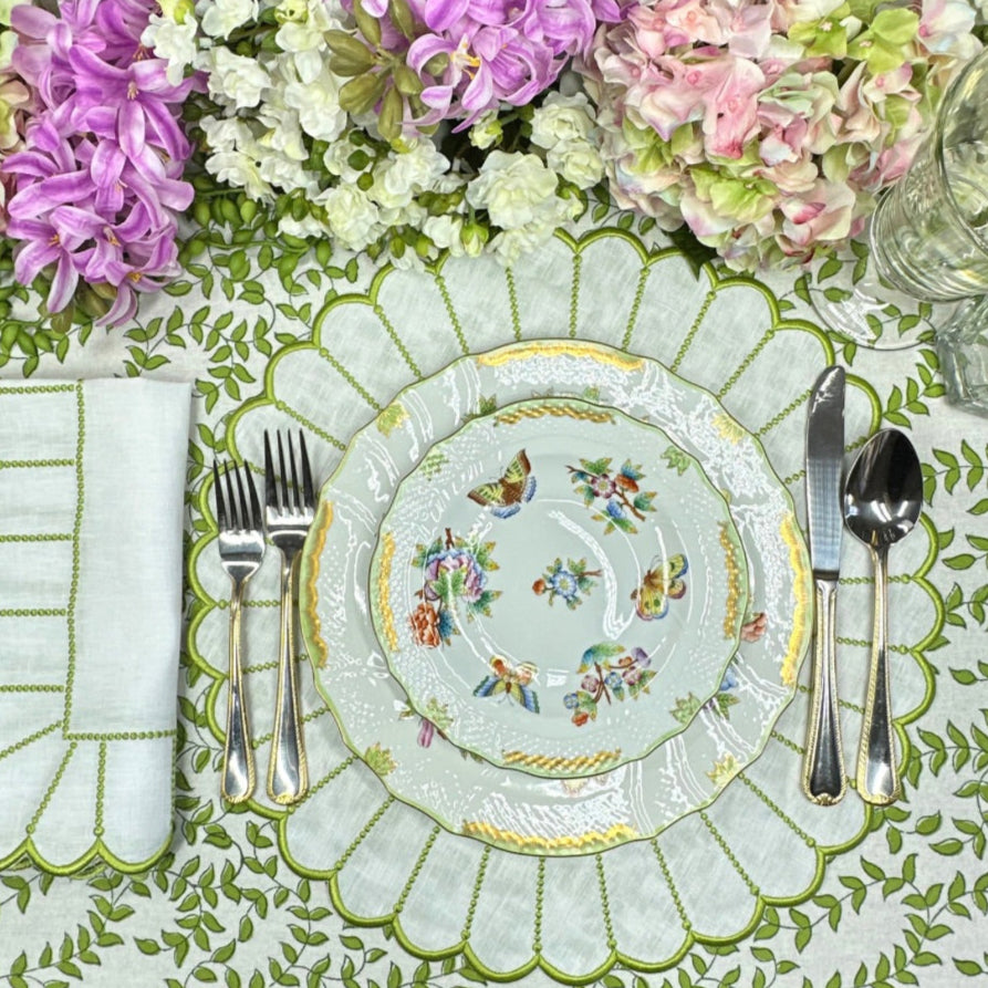 100% Linen - Studio Collection: Pippa Placemat - White/Green (Set of 4)