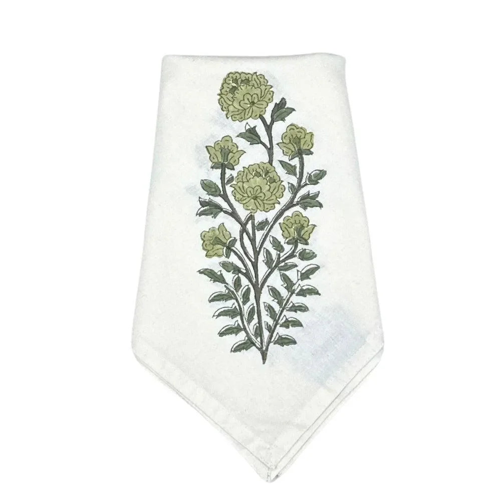 Green Flower Motif Cotton Napkin (Set of 4) - The Mayfair Hall