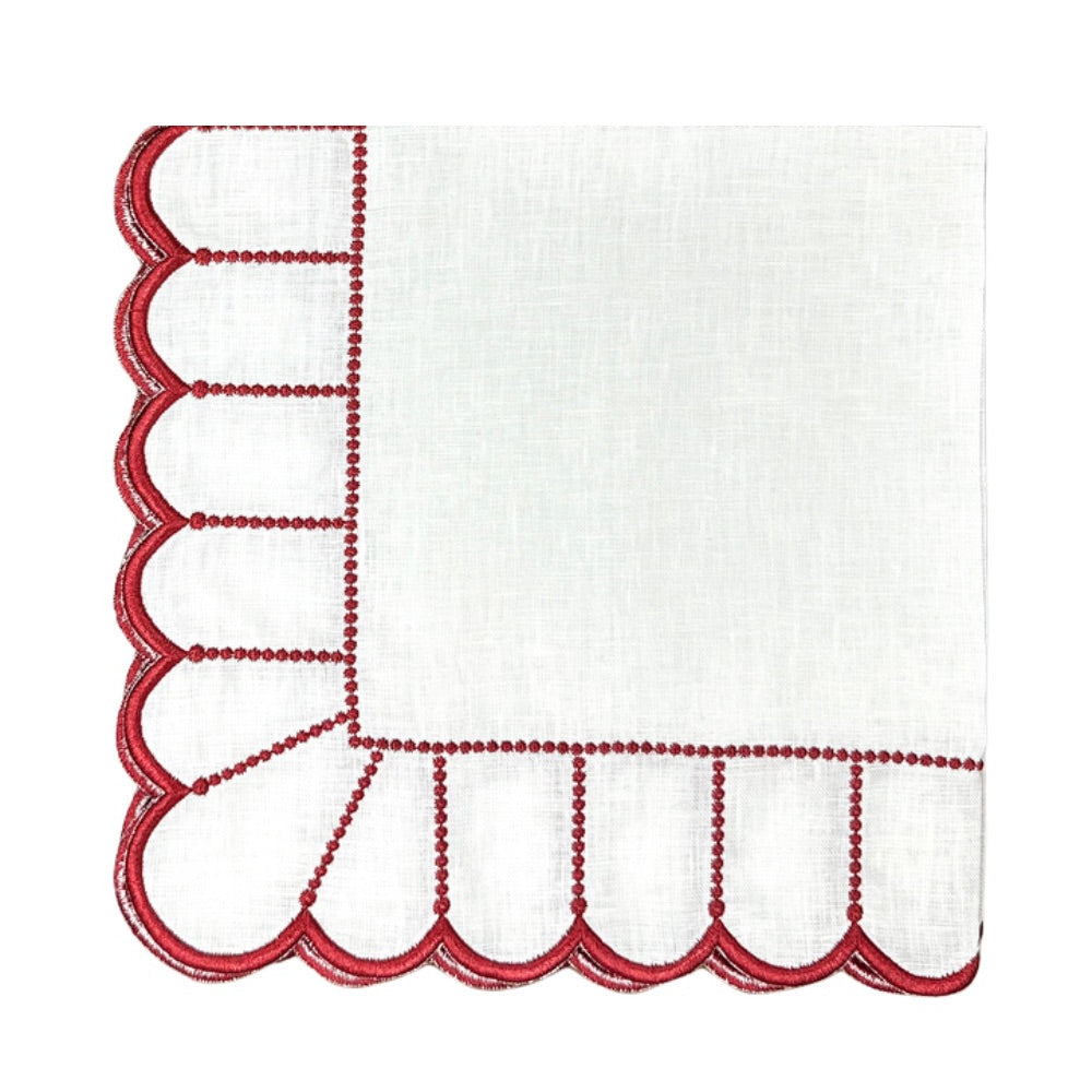 100% Linen - Studio Collection: Pippa Napkin - White/Red (Set of 4)
