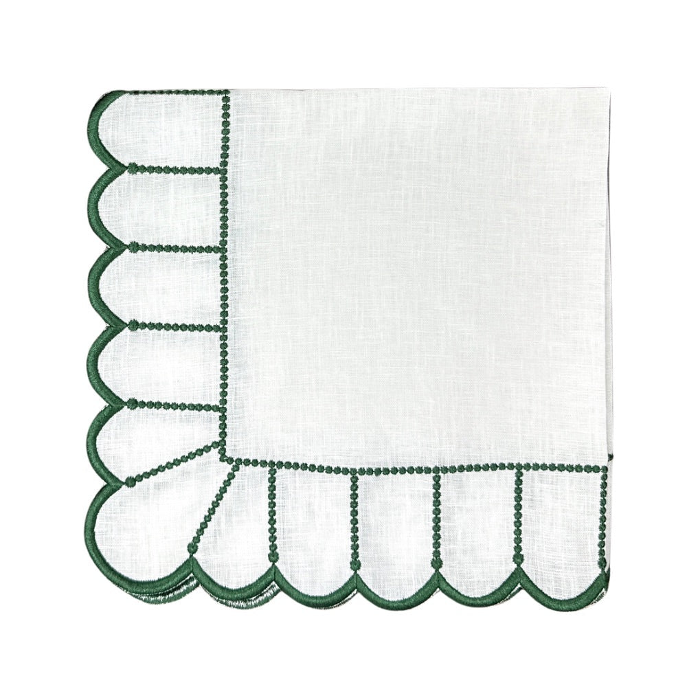 100% Linen - Studio Collection: Pippa Napkin - White/Dark Green (Set of 4)