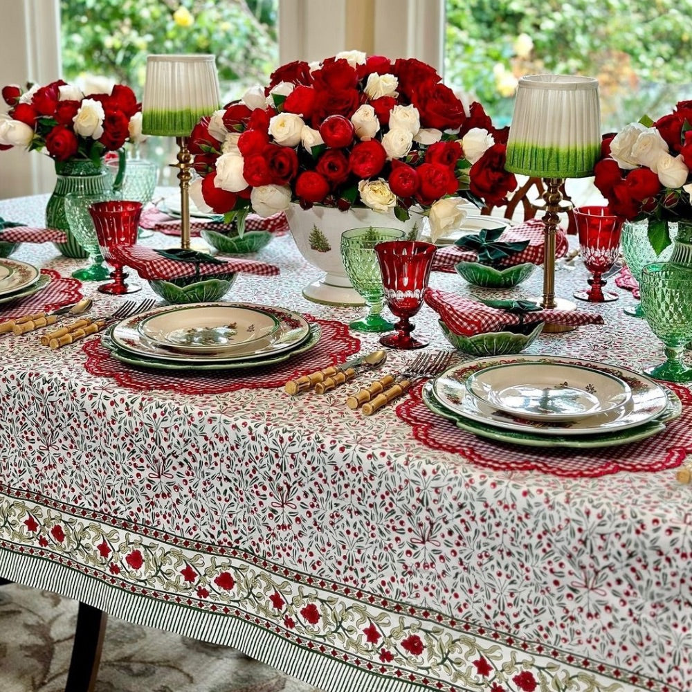 Mistletoe Block Print Tablecloth