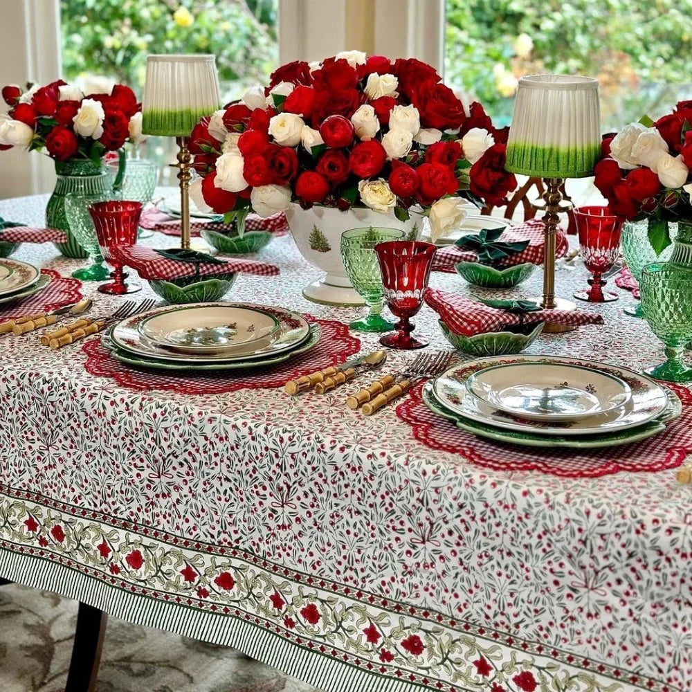Mistletoe Block Print Tablecloth
