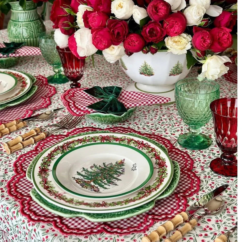 Mistletoe Block Print Tablecloth