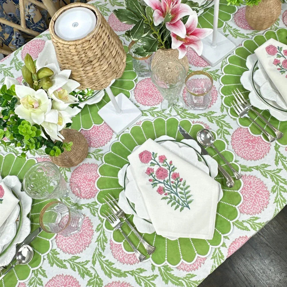 Pink and Green, Flowers & Vines - Tablecloth - The Mayfair Hall