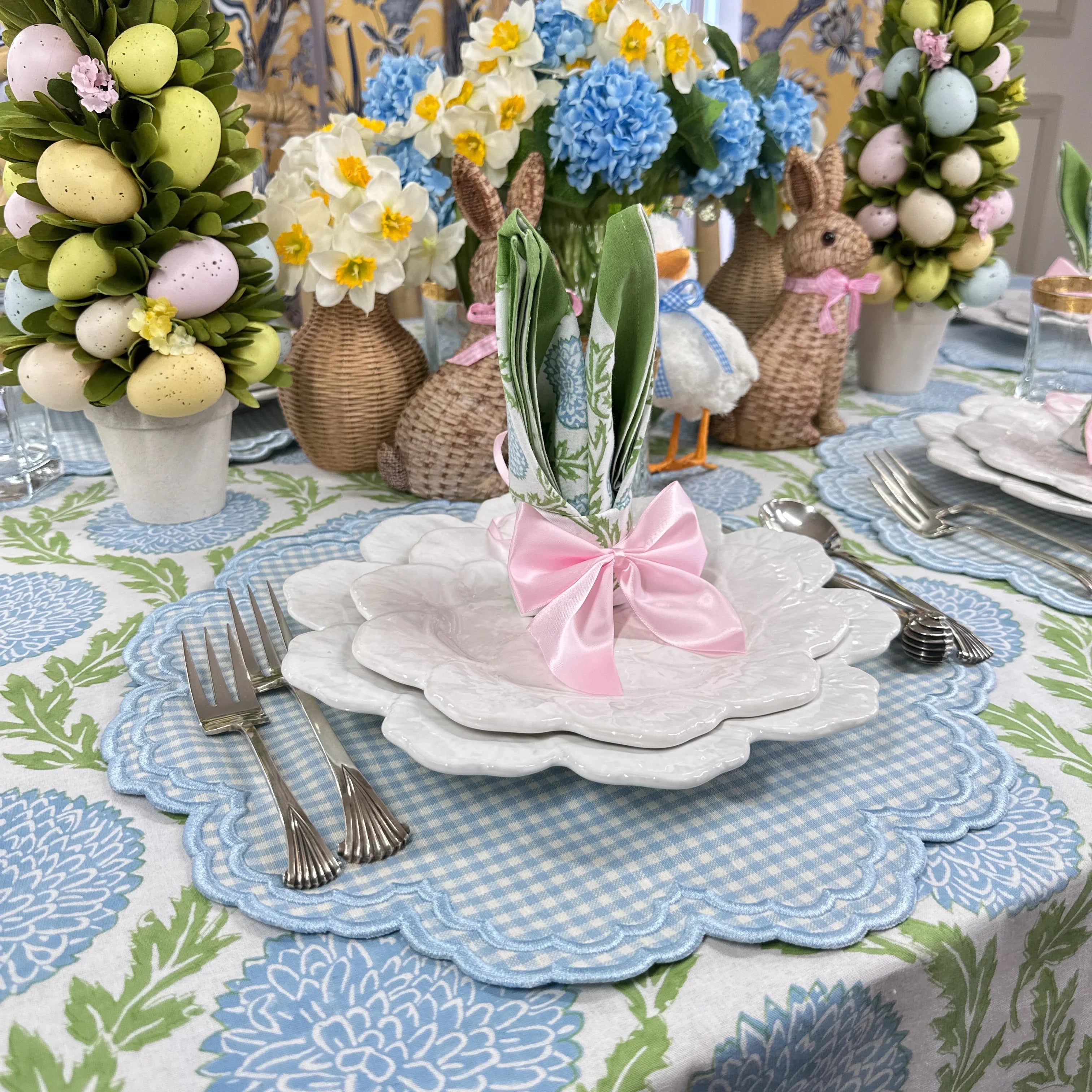 Blue and Green, Flowers & Vines - Napkin (Set of 4) - The Mayfair Hall