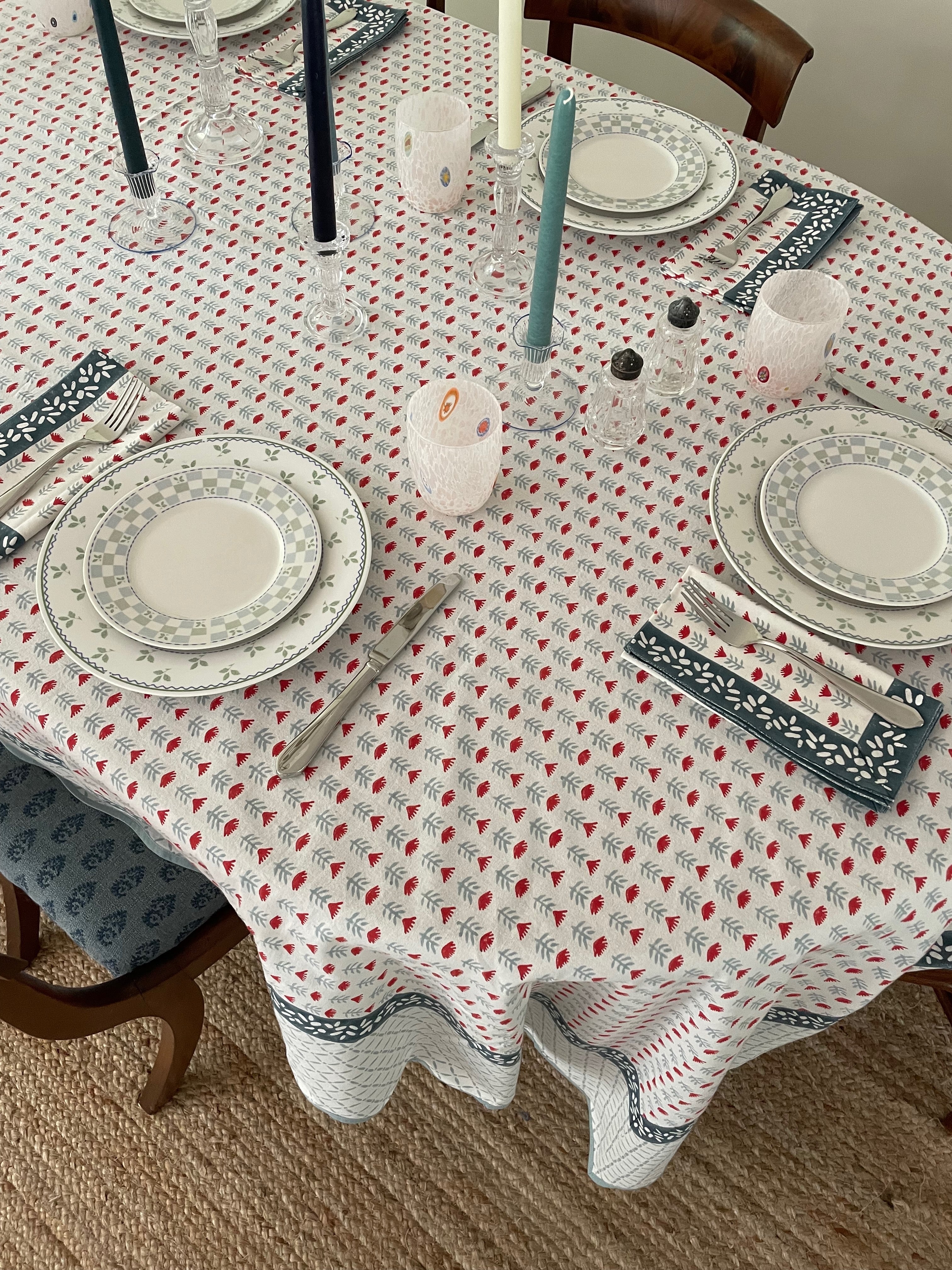 Claire Tablecloth in Poppy - Block Printed