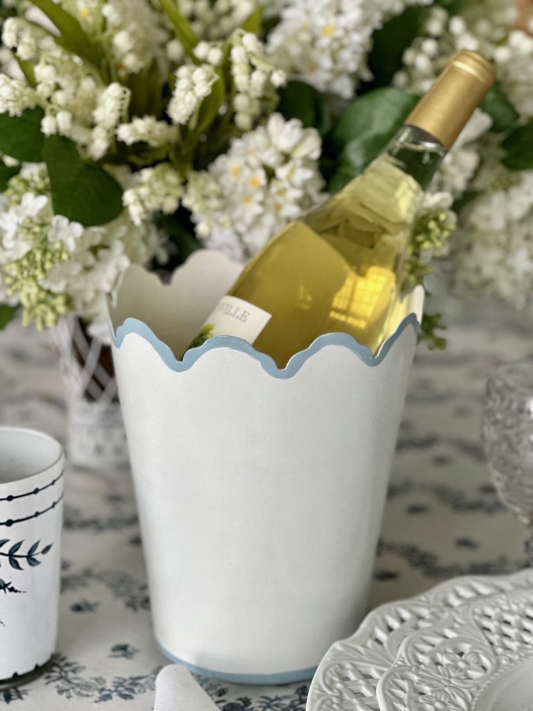 White & Pale Blue Scalloped Bucket Wastepaper Basket & Planters (4 Options)