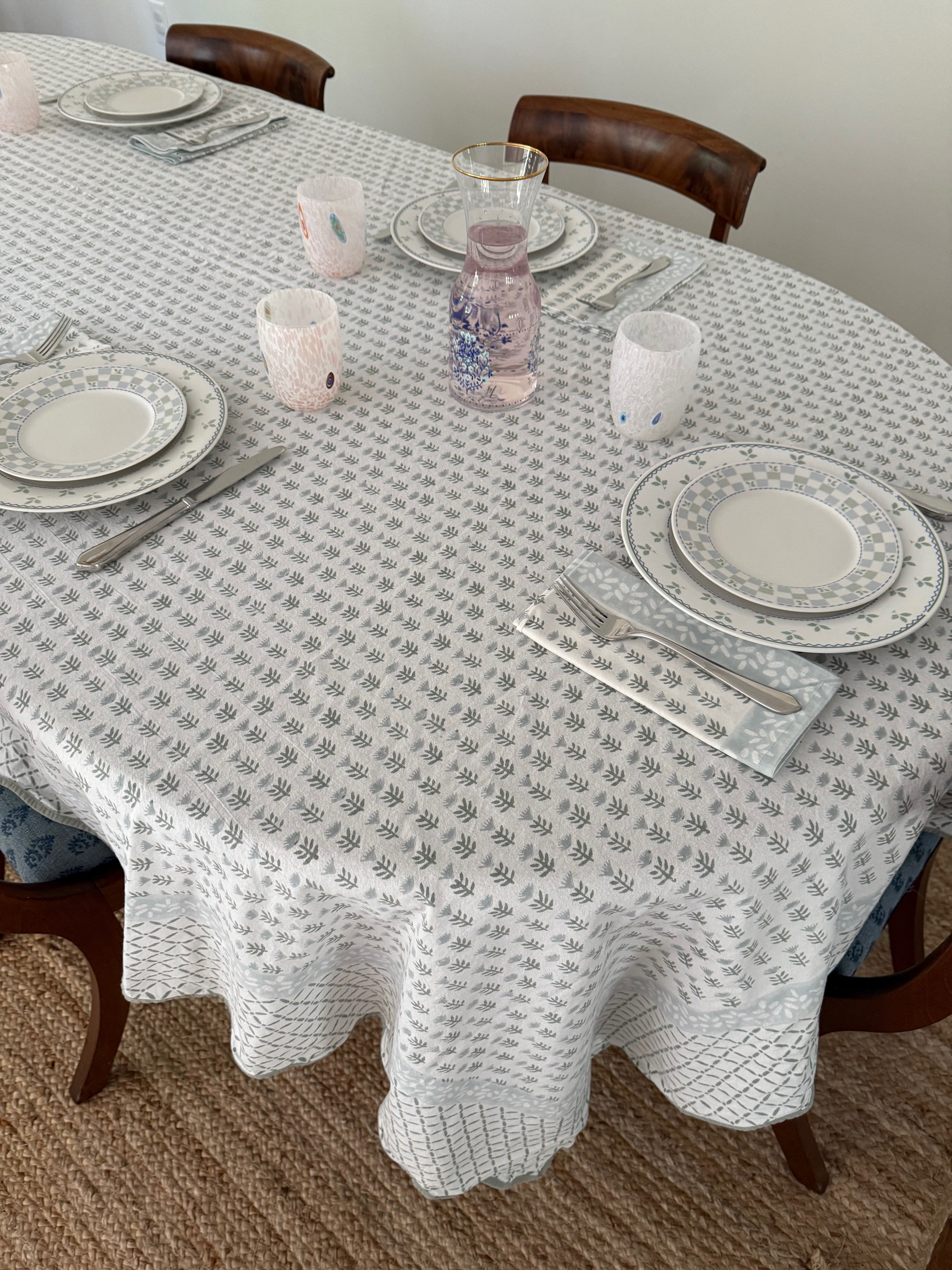 Claire Tablecloth in Serene - Block Printed
