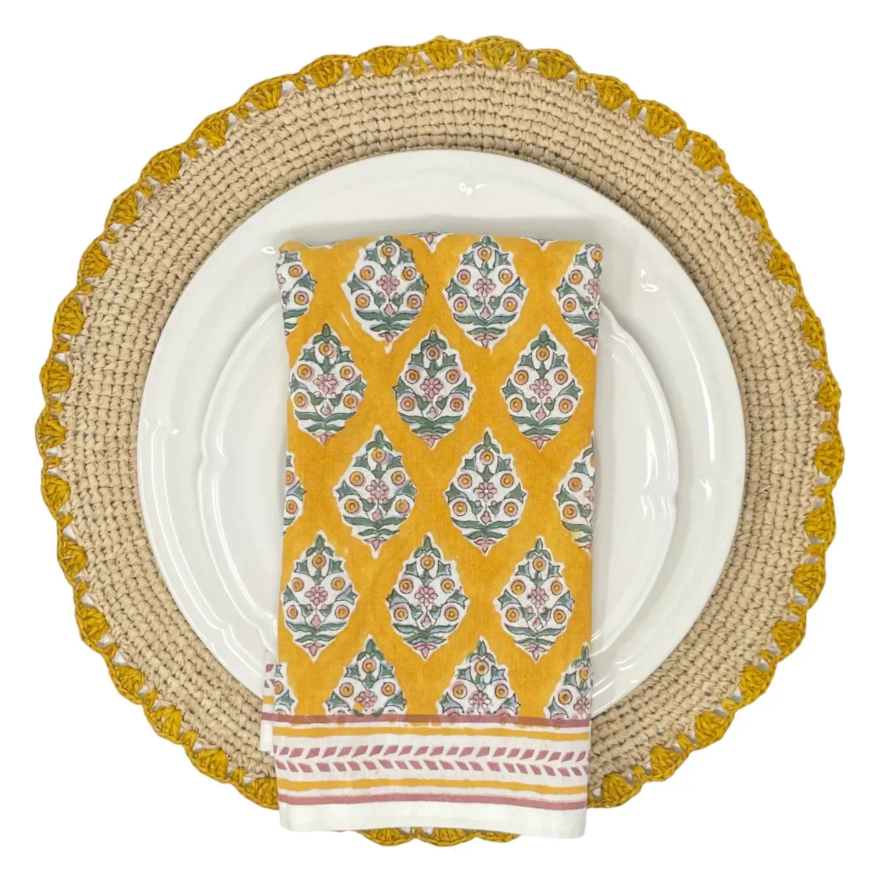 Marigold Raffia Placemats, Boho Round Natural Hand Woven Placemats, Table Mats for Dining Table - The Mayfair Hall