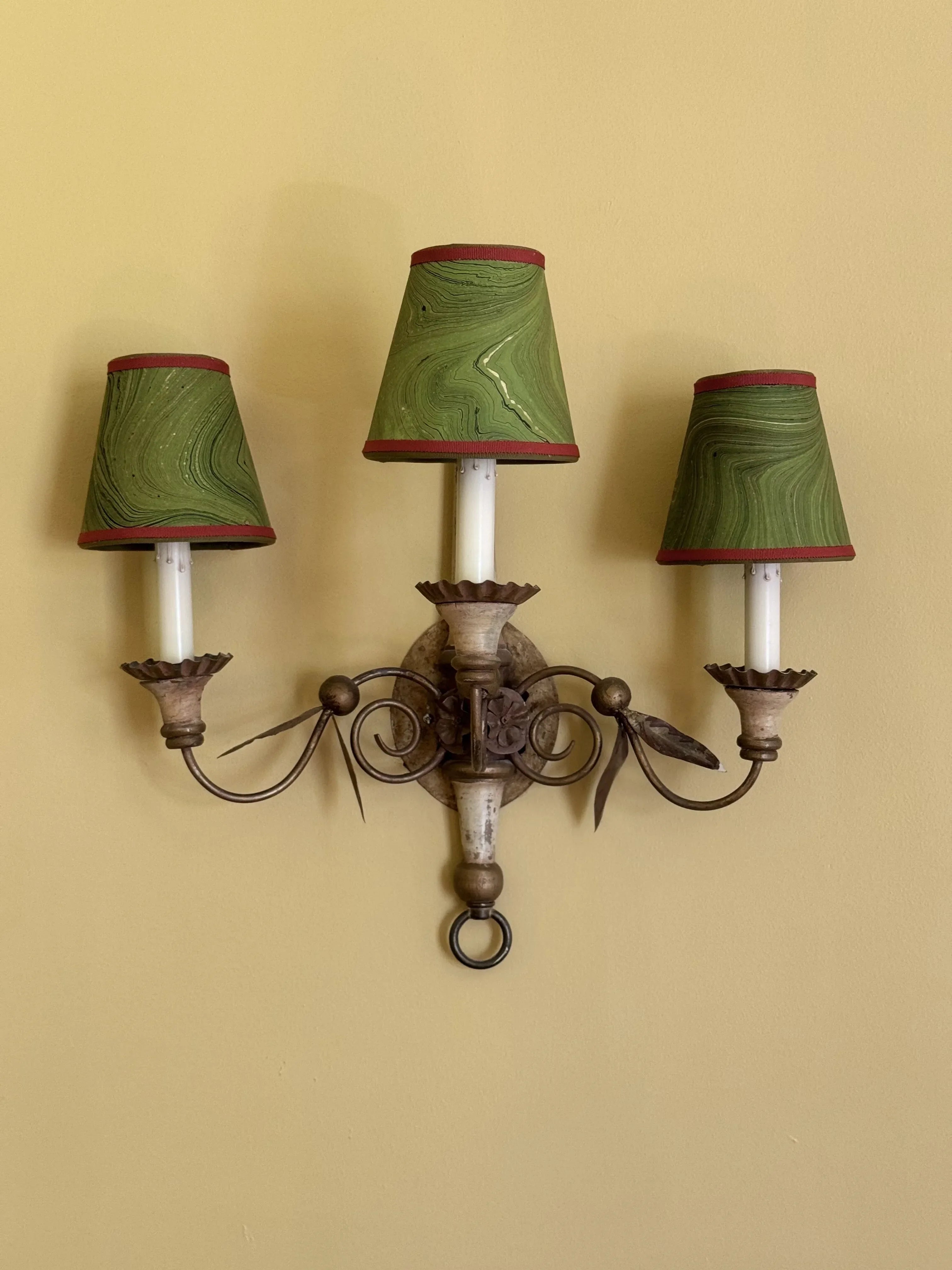 Sconce Lampshade in Marbled Hunter Green (Red trim) - The Mayfair Hall