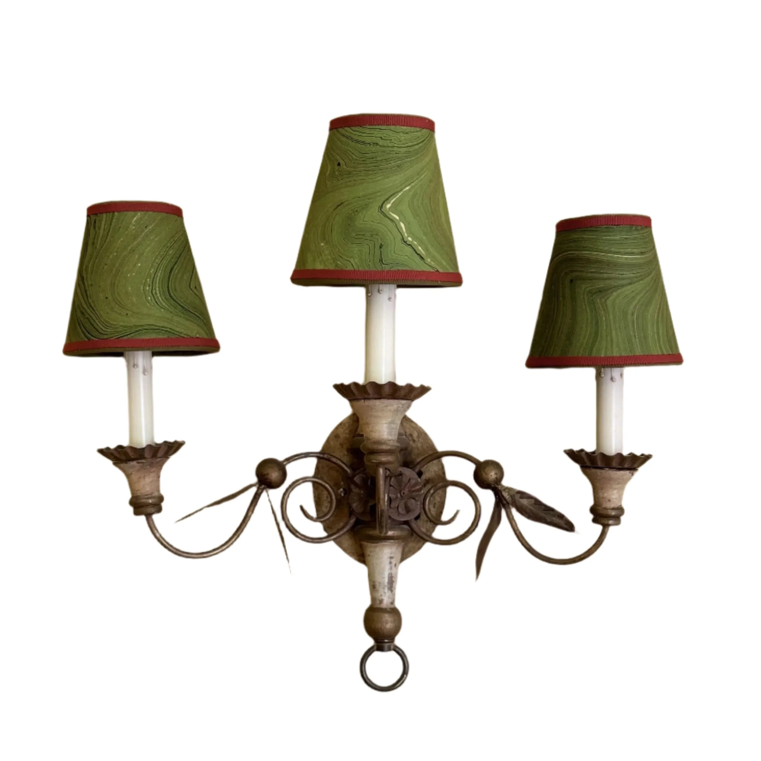 Sconce Lampshade in Marbled Hunter Green (Red trim) - The Mayfair Hall