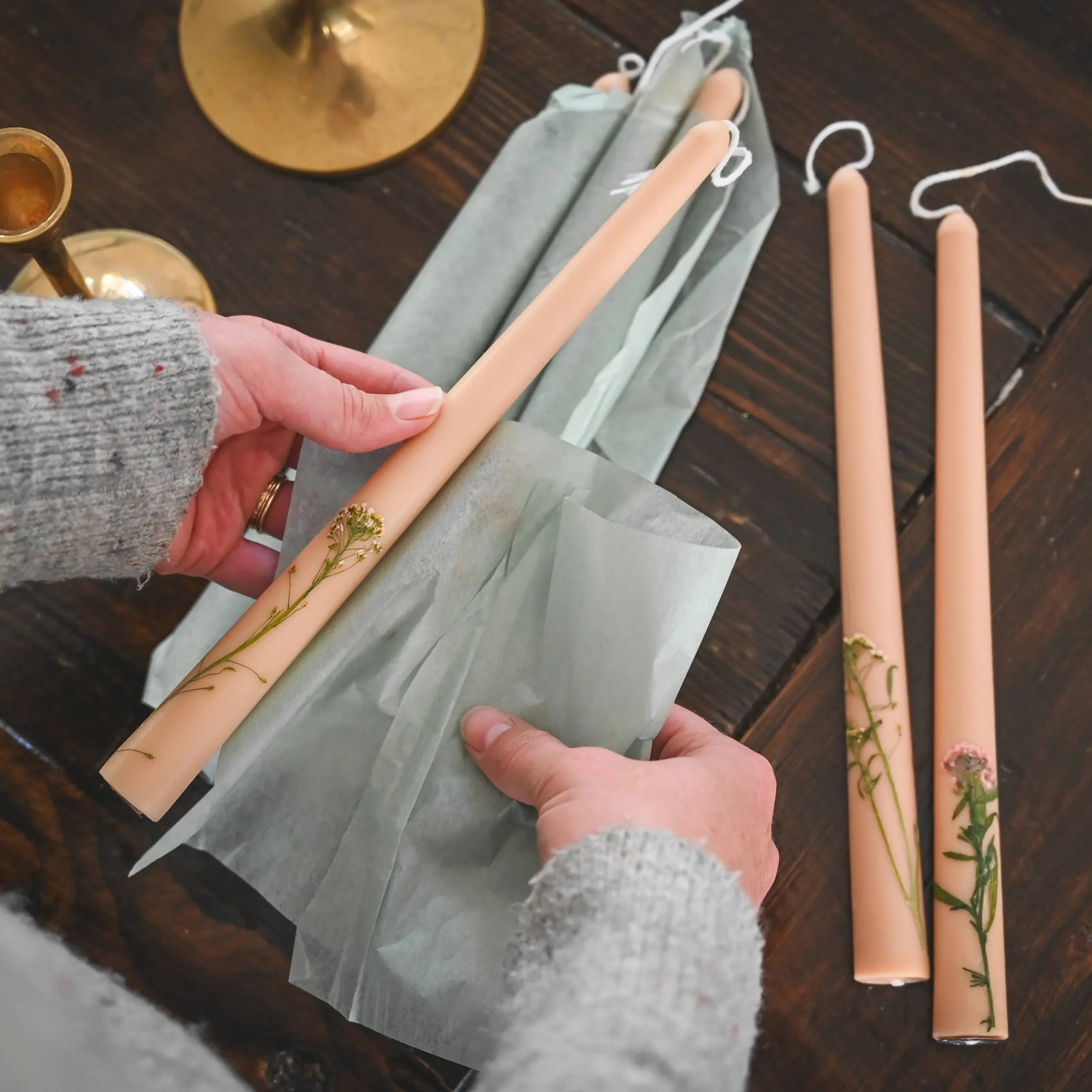 Floral Inlaid Tapered Candle (Set of 3) - The Mayfair Hall