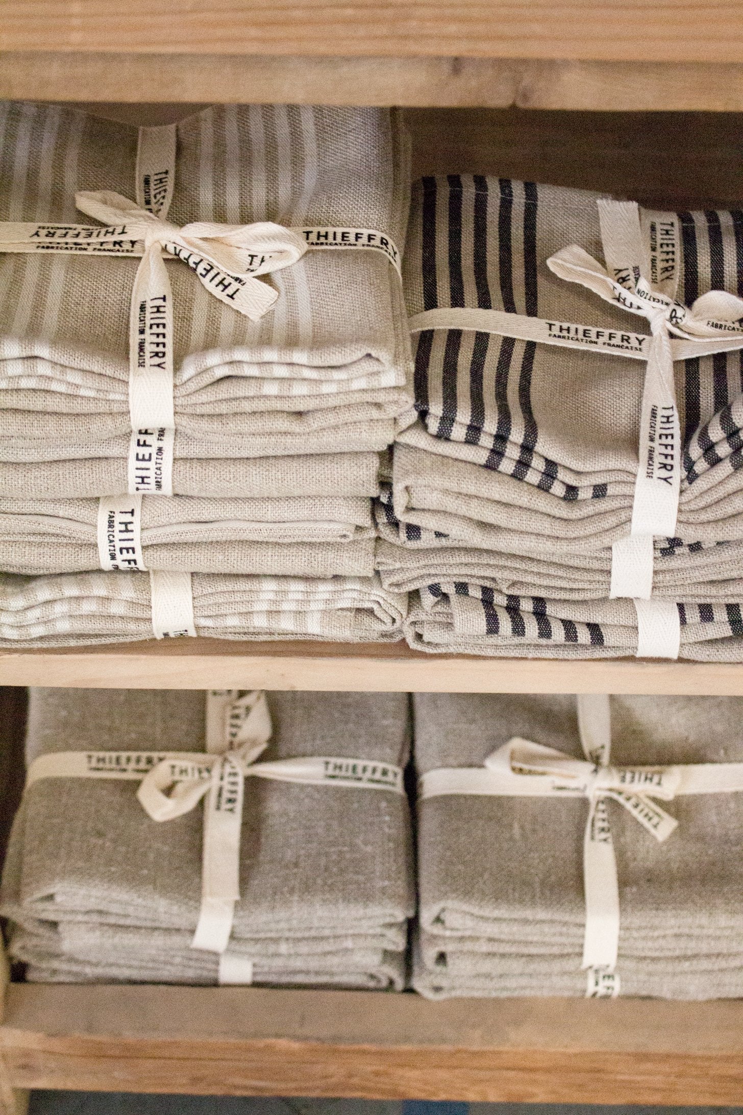 Thieffry Belgian Linen Dishtowels, White Stripe & Natural, Set of 2