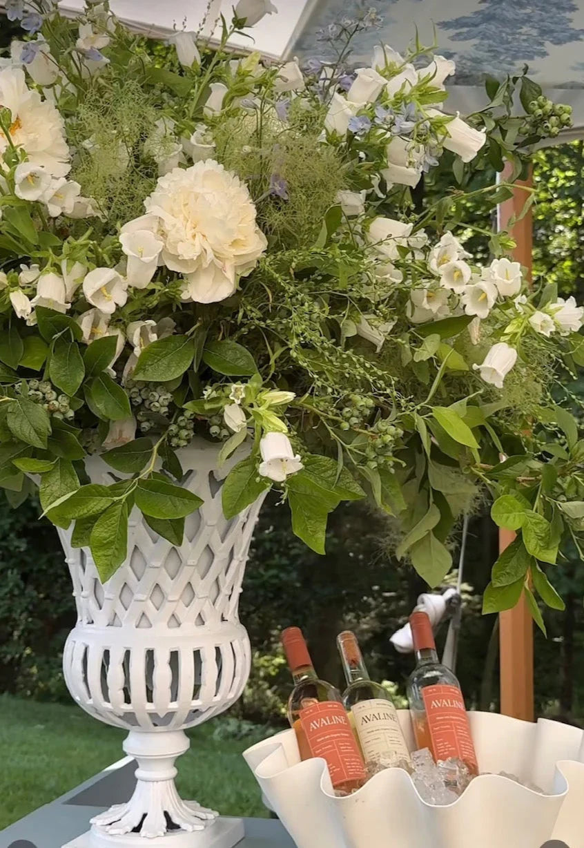 Ivory Lattice Cast Aluminum Urn
