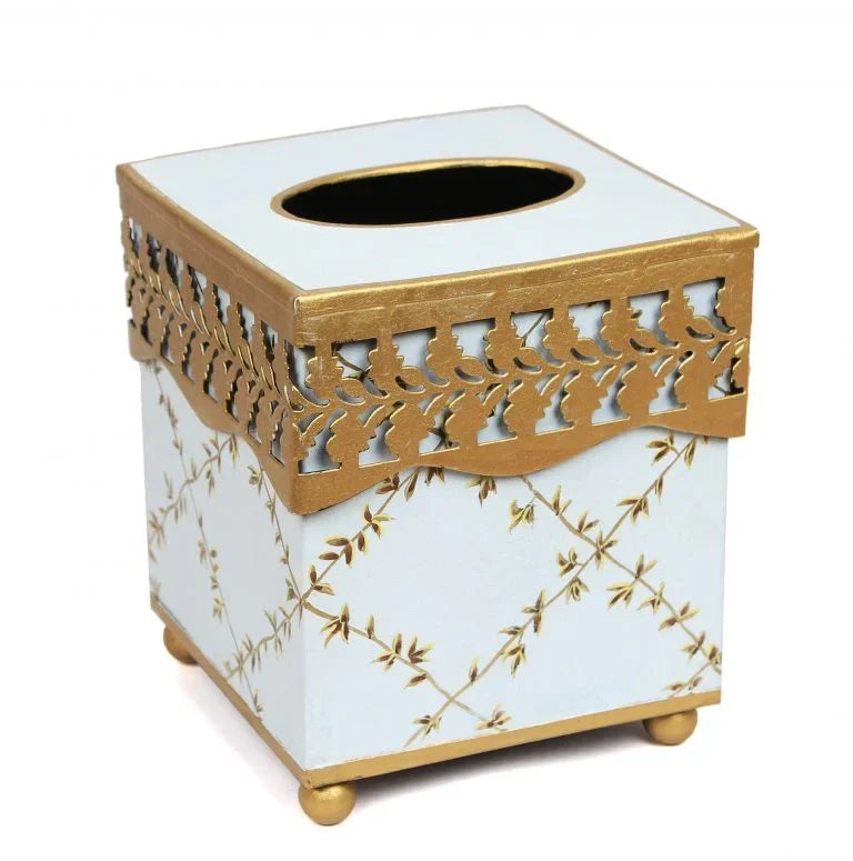 Elegant Trellis Pale Blue / Gold Tissue Holder - The Mayfair Hall