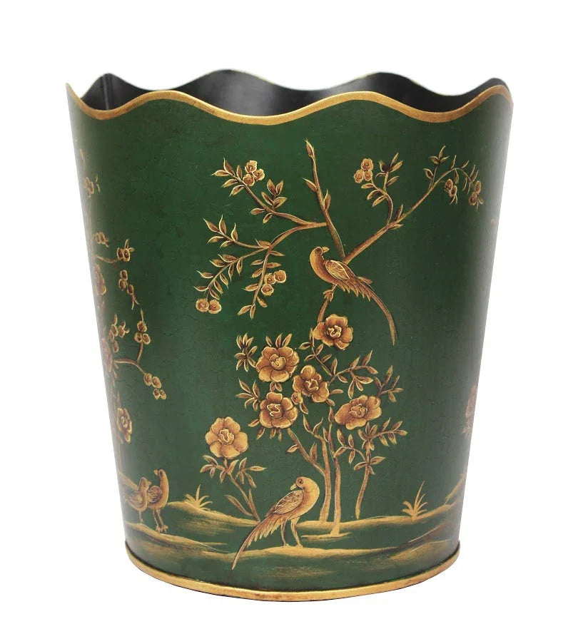 Moss Green & GOLD SCALLOPED WASTEPAPER BASKET - The Mayfair Hall