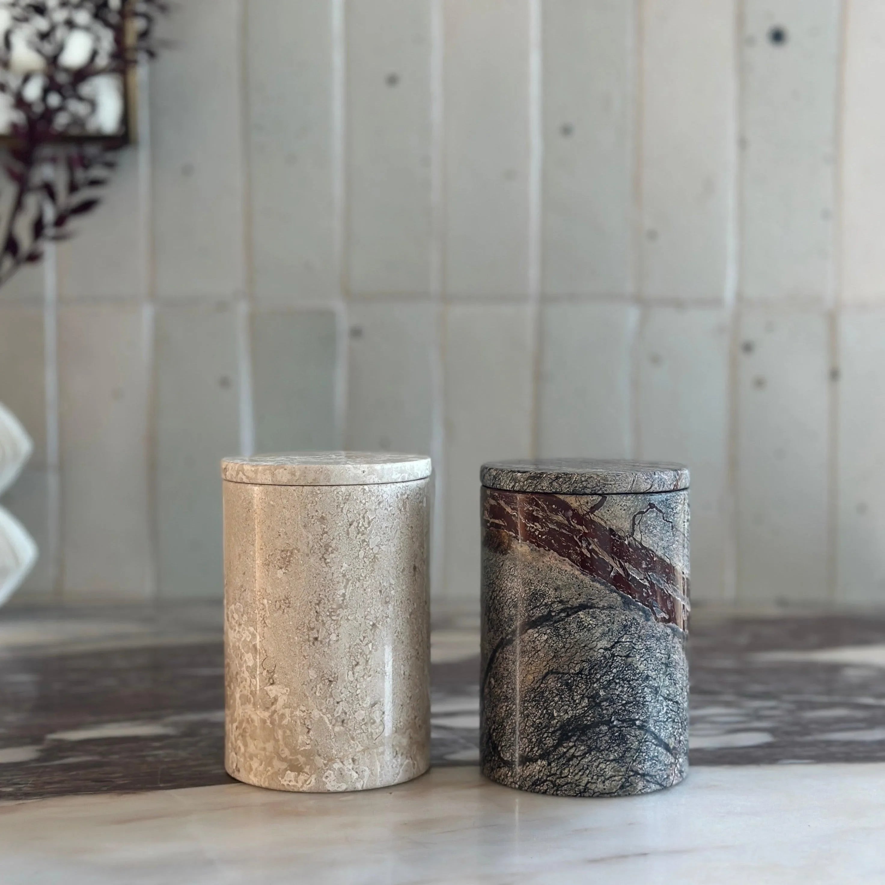Marble Lidded Jar Candle in Oyster | Naples Scent - The Mayfair Hall