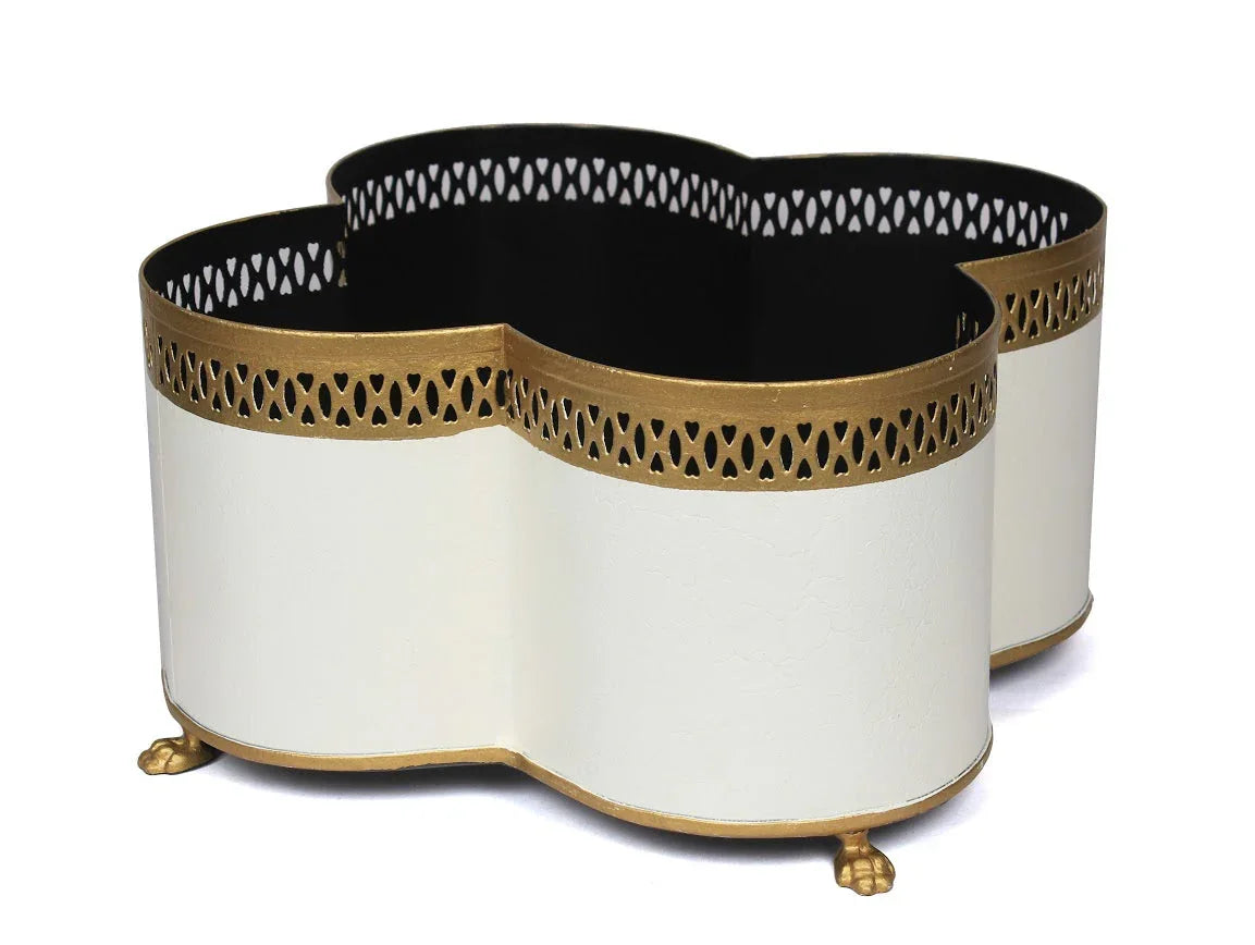 Ivory & Gold Pierced Boarder Quatrefoil Planter - The Mayfair Hall