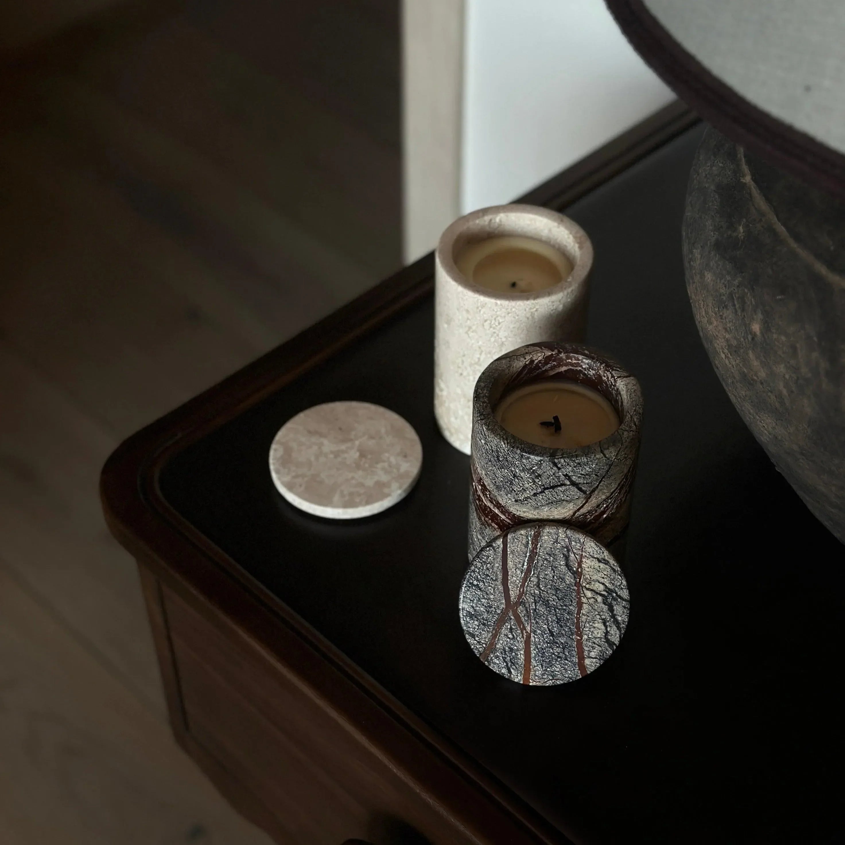 Marble Lidded Jar Candle in Oyster | Naples Scent - The Mayfair Hall