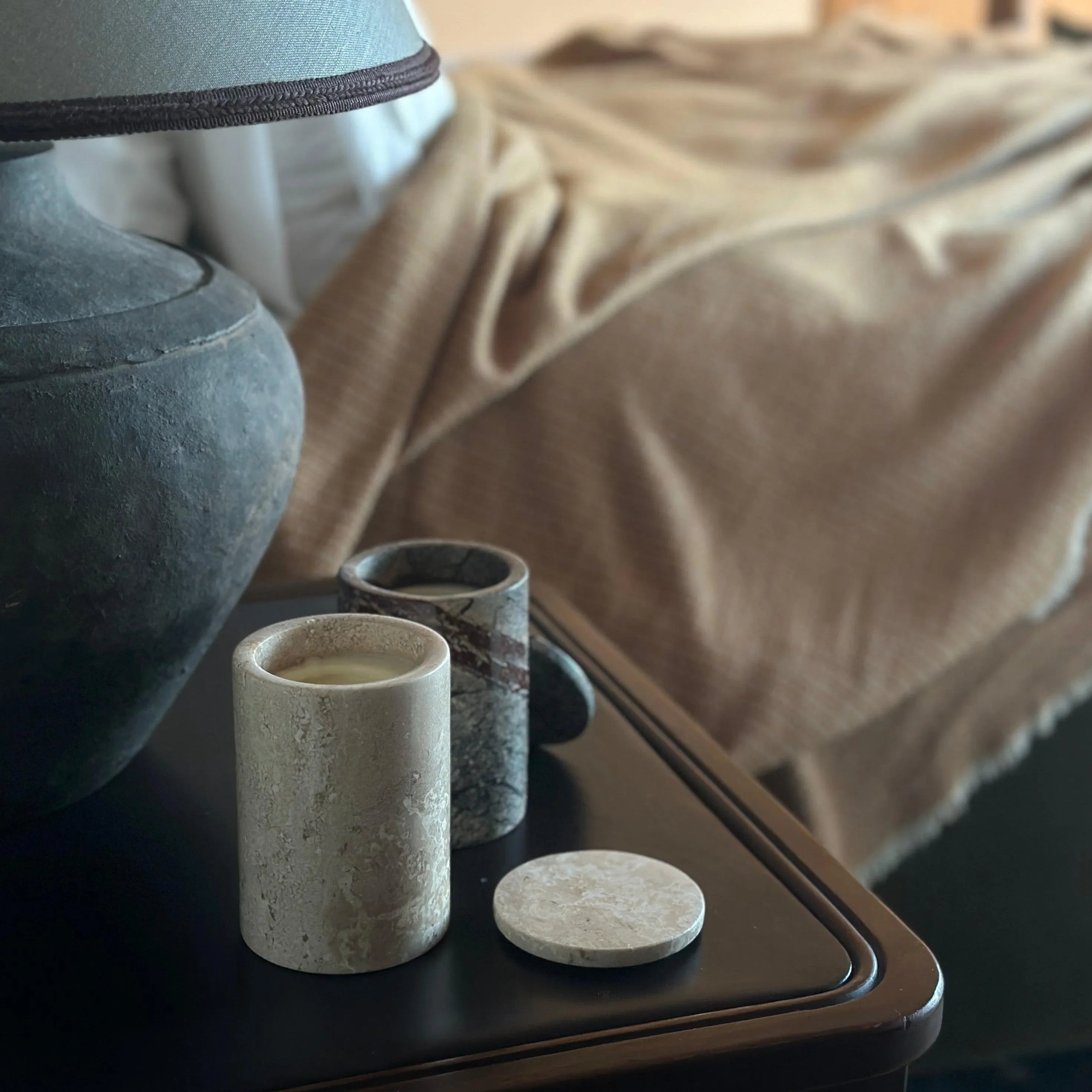 Marble Lidded Jar Candle in Oyster | Naples Scent - The Mayfair Hall