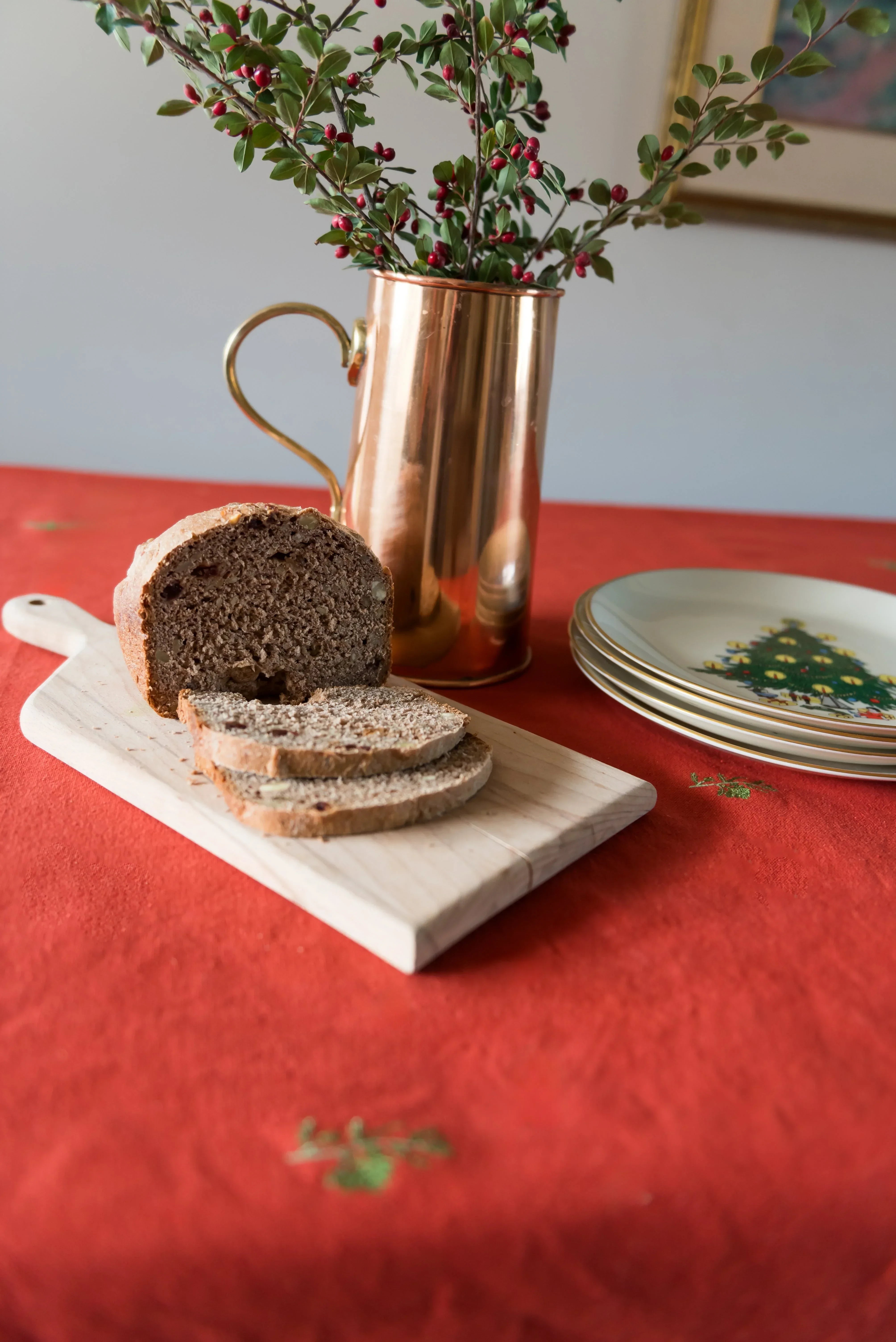 Rust Red and Green Fleur Tablecloth - The Mayfair Hall