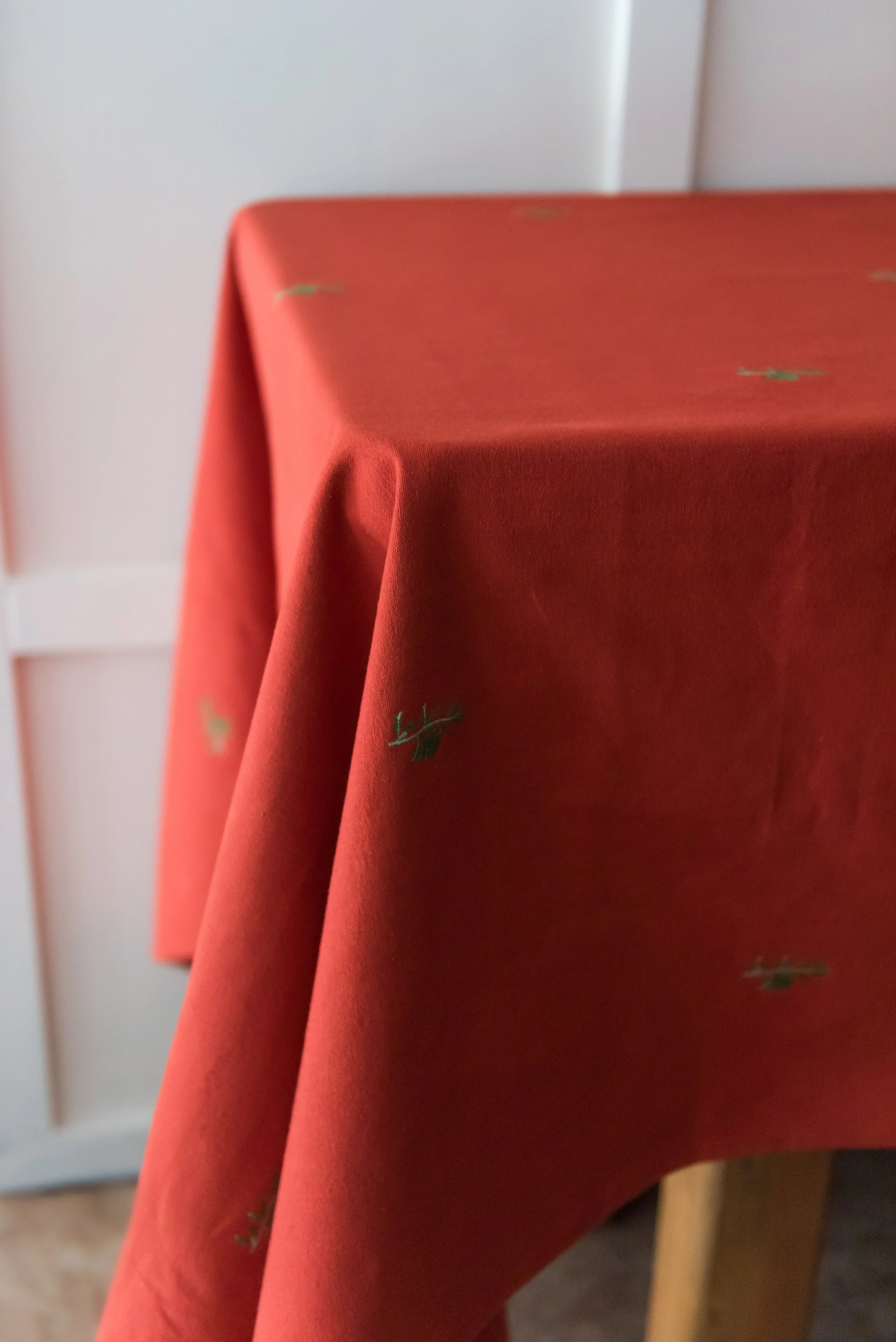 Rust Red and Green Fleur Tablecloth - The Mayfair Hall