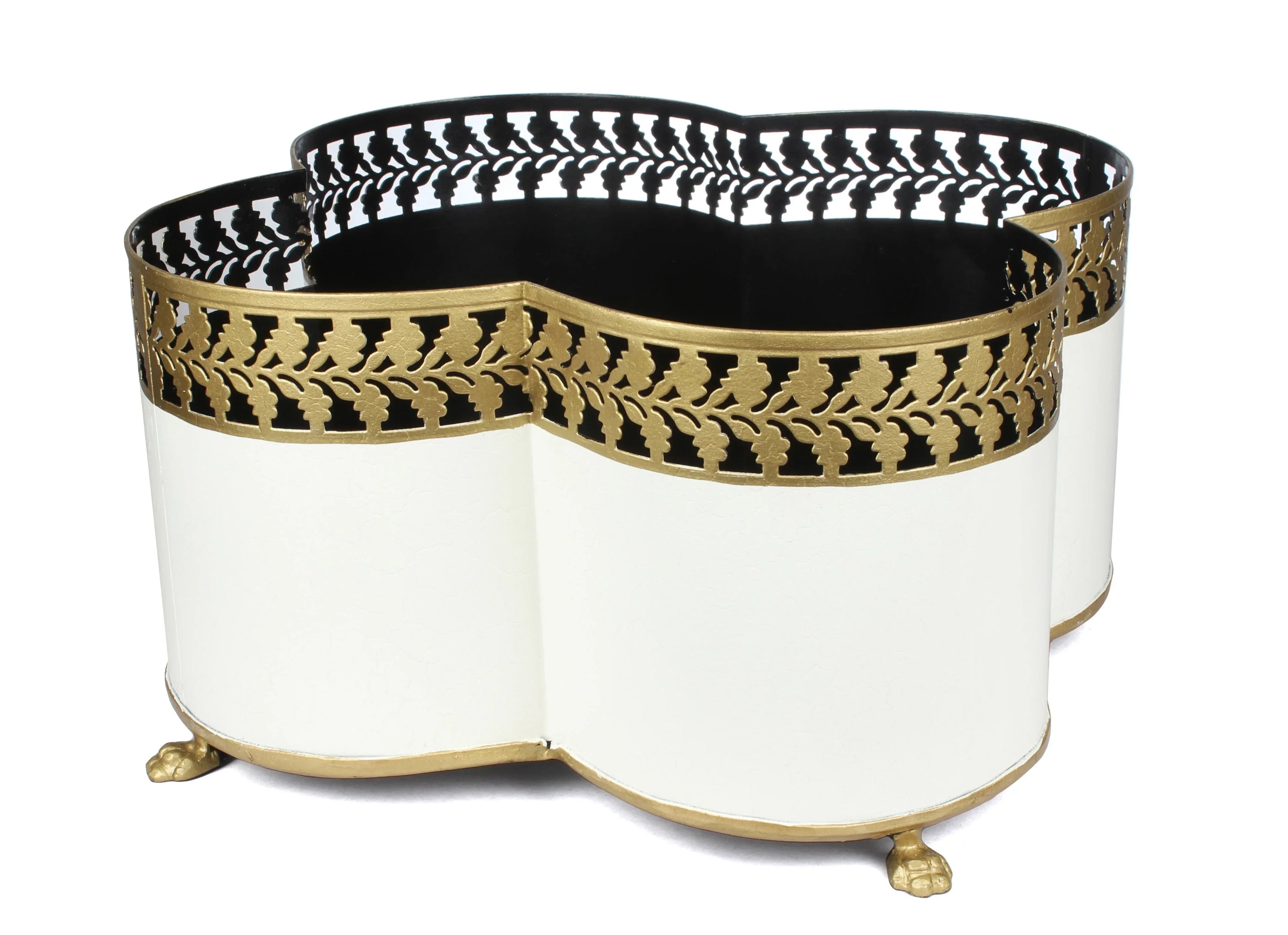 Ivory & Gold Leaf Boarder Quatrefoil Planter - The Mayfair Hall