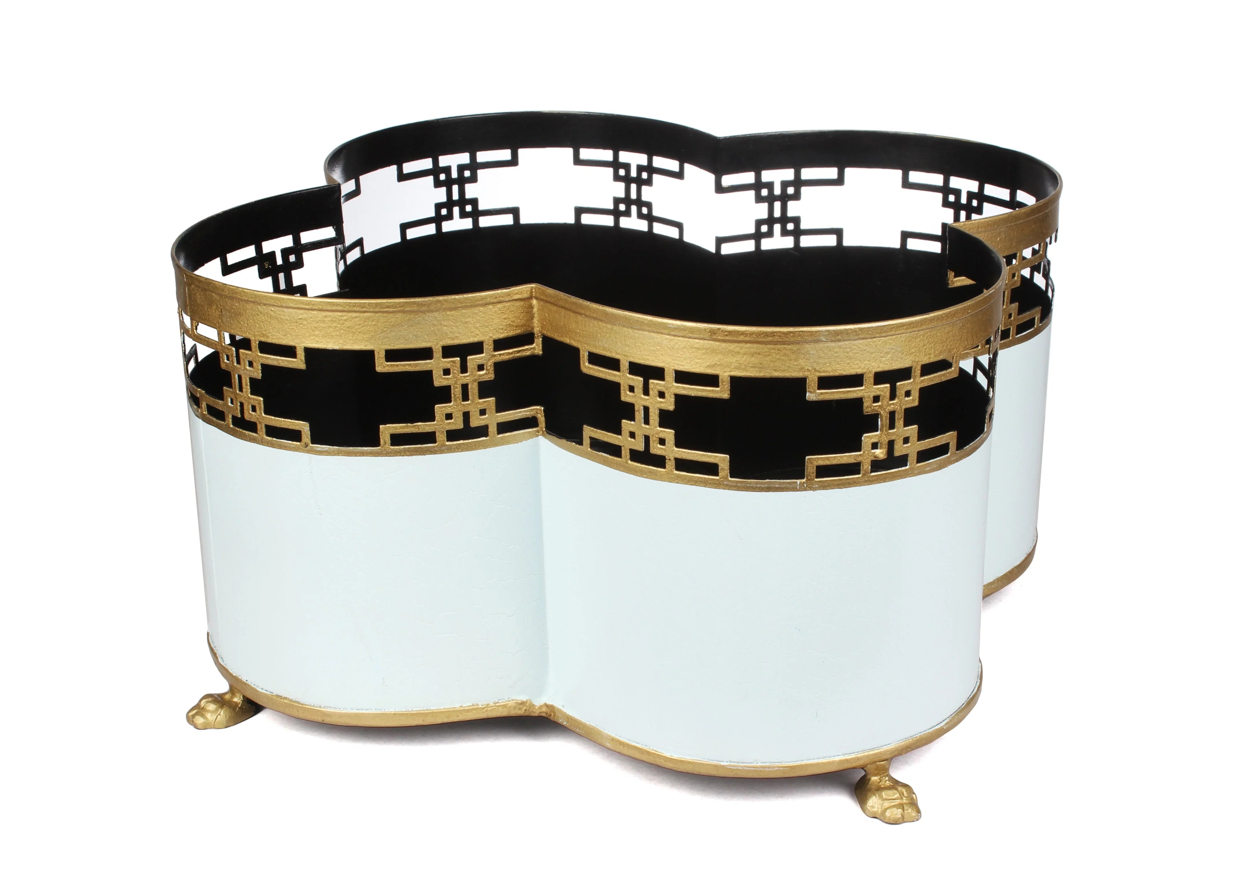 Pale Blue & Gold Fretwork Boarder Quatrefoil Planter - The Mayfair Hall