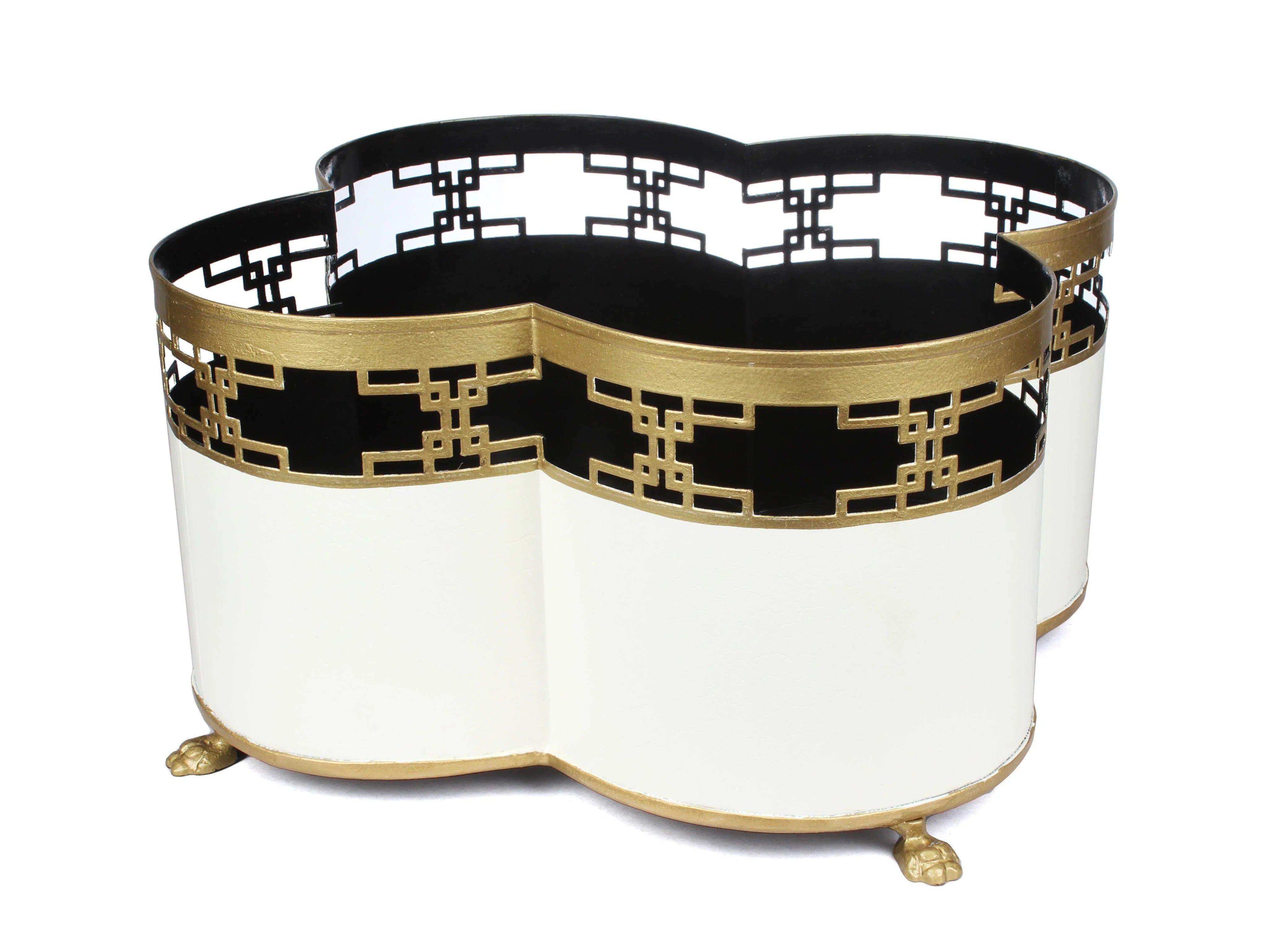 Ivory & Gold Fretwork Boarder Quatrefoil Planter - The Mayfair Hall