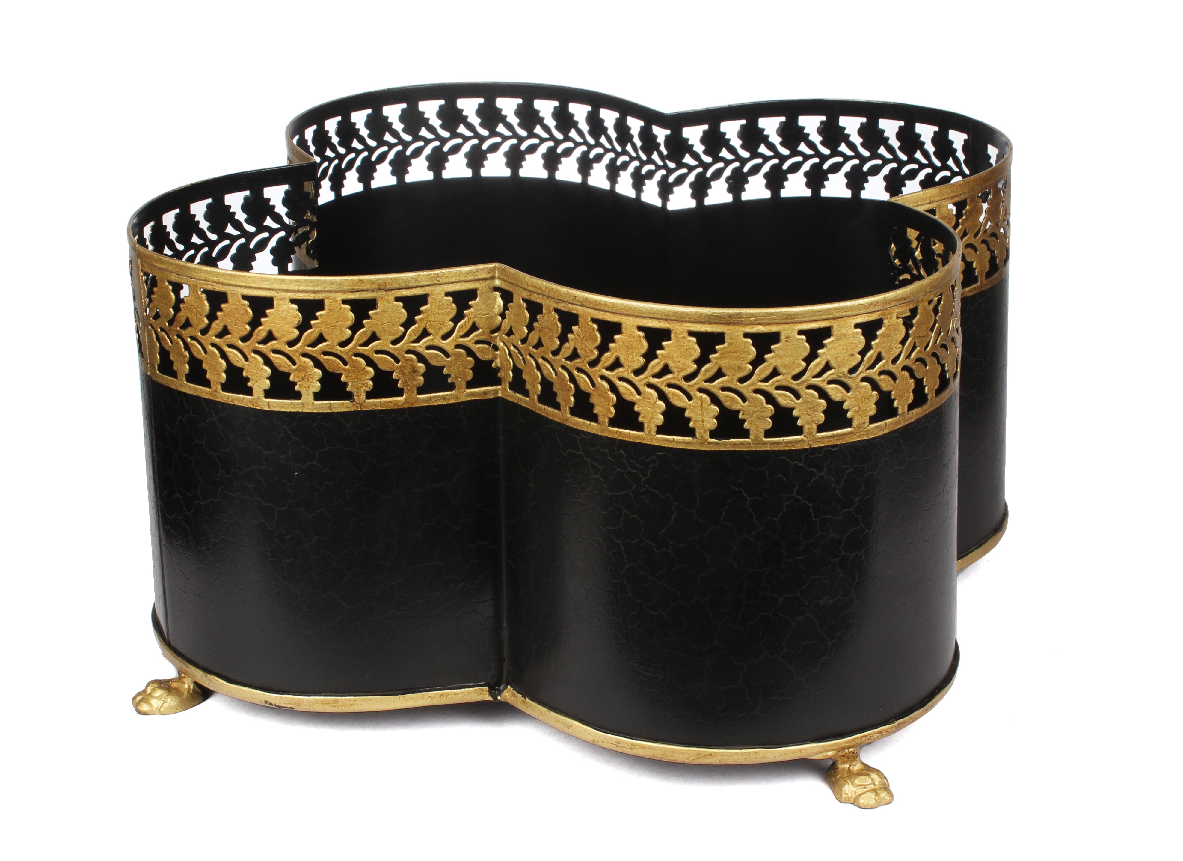 Black & Gold Leaf Quatrefoil Planter