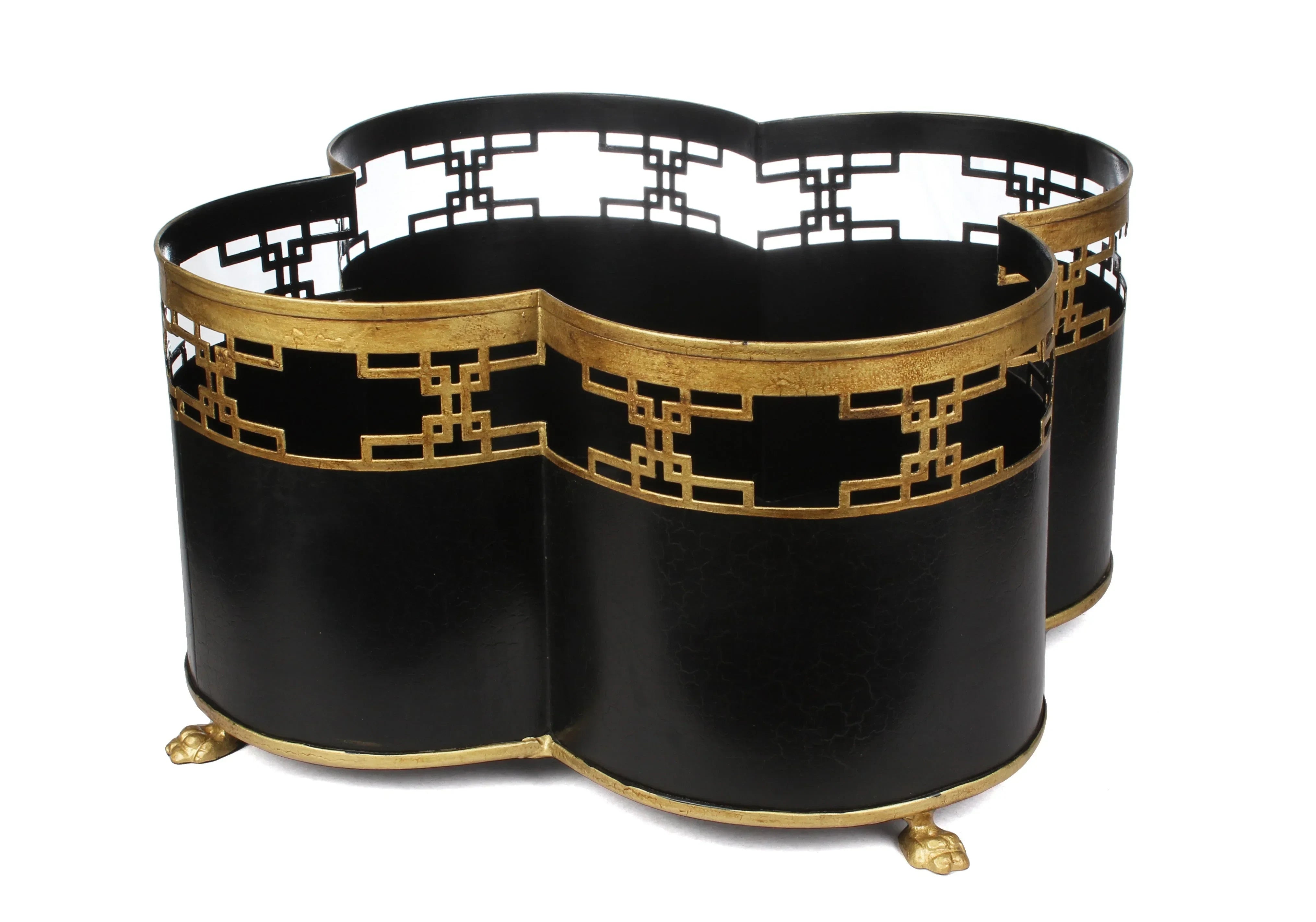 Black & Gold Fretwork Boarder Quatrefoil Planter - The Mayfair Hall