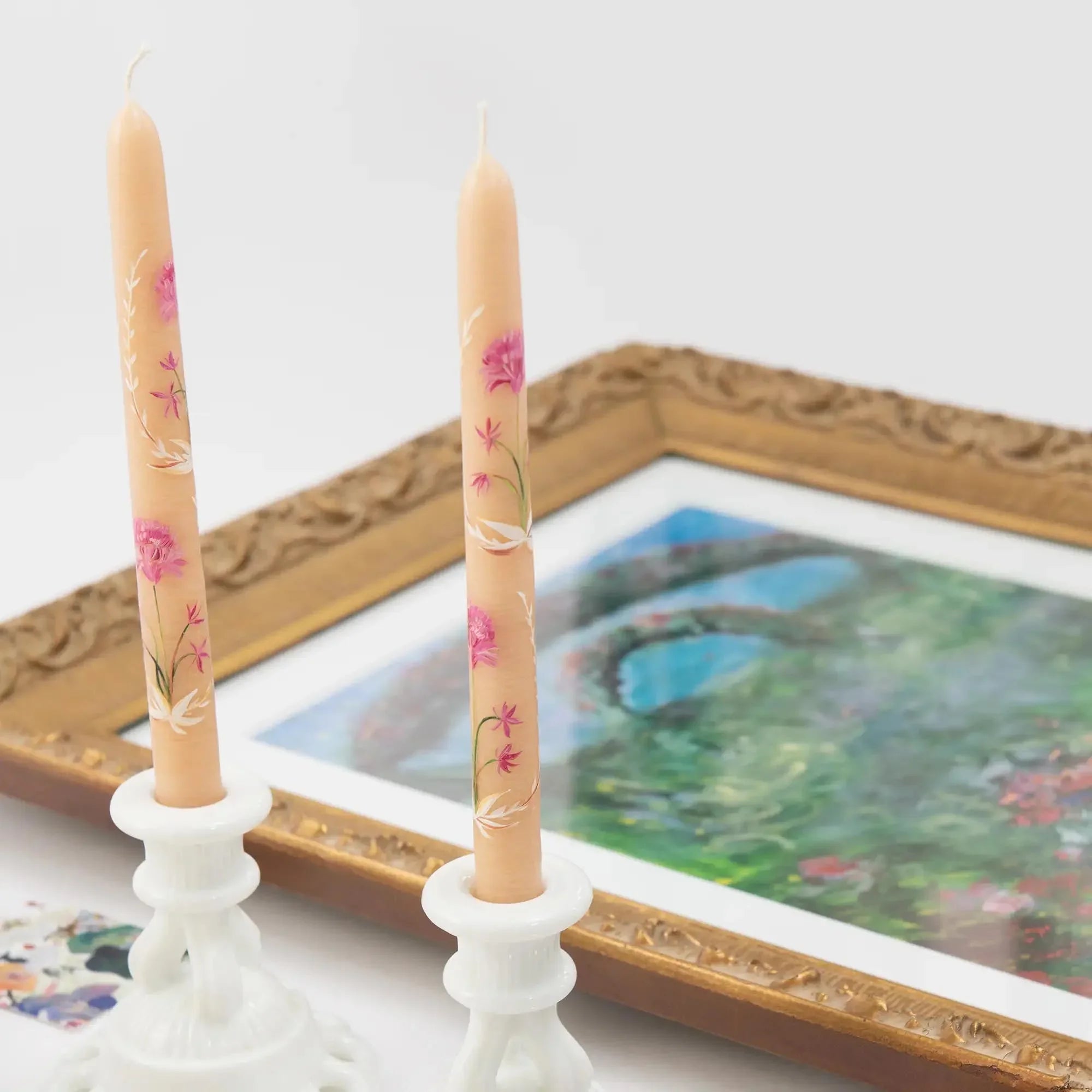 Set of 2 Hand-Painted Tapers - In Bloom - The Mayfair Hall