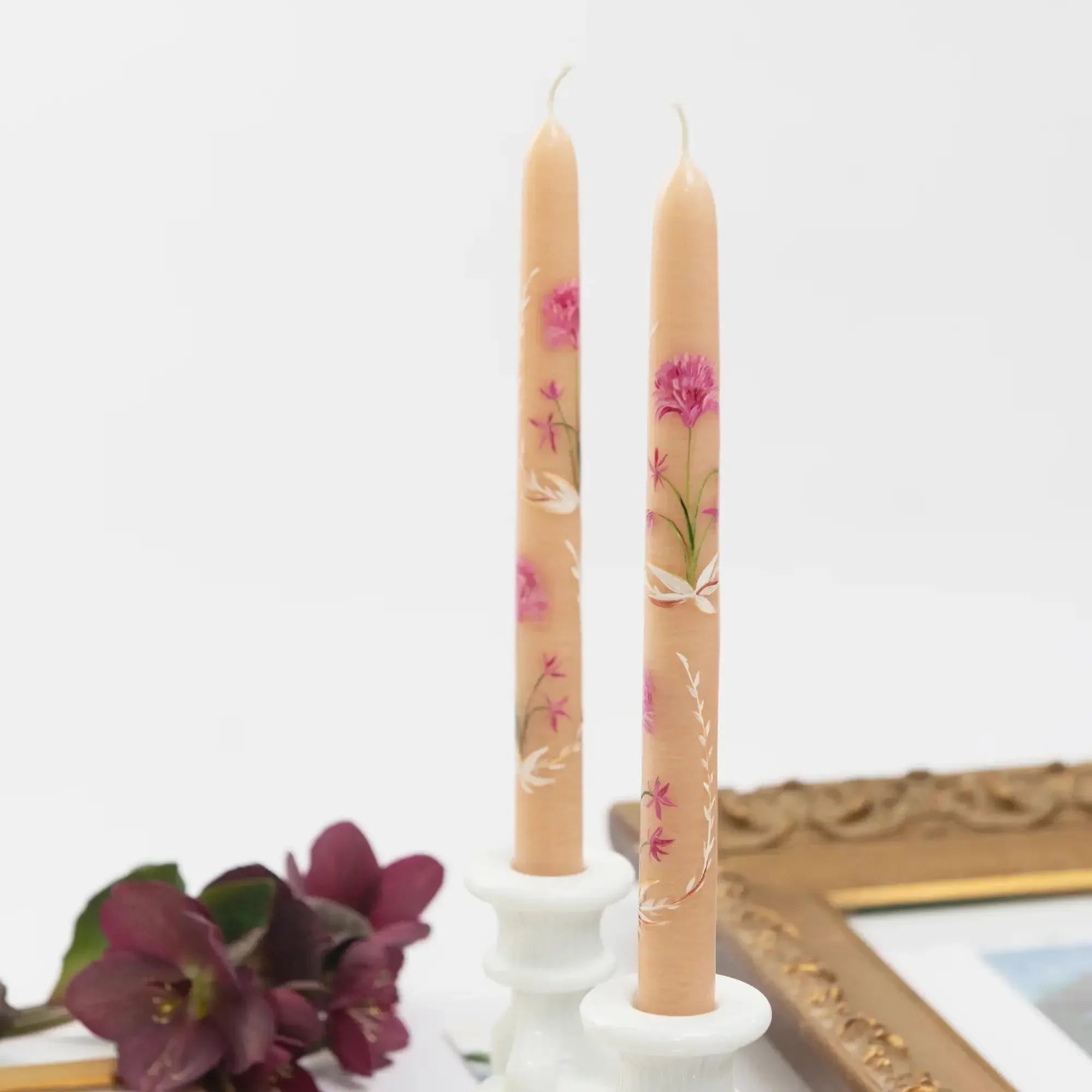 Set of 2 Hand-Painted Tapers - In Bloom - The Mayfair Hall