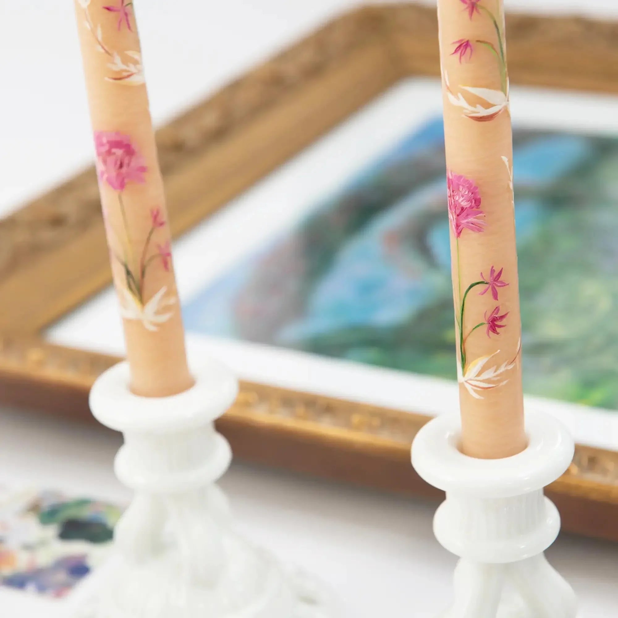 Set of 2 Hand-Painted Tapers - In Bloom - The Mayfair Hall
