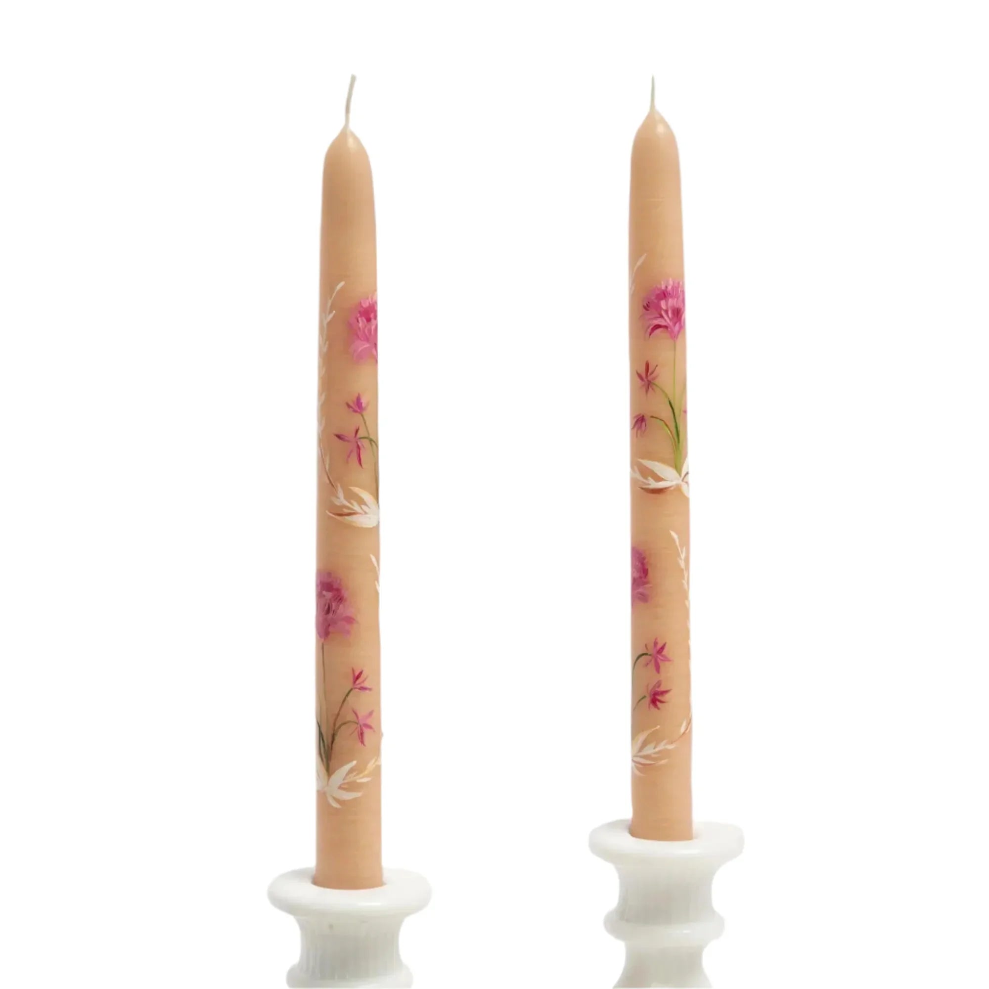 Set of 2 Hand-Painted Tapers - In Bloom - The Mayfair Hall