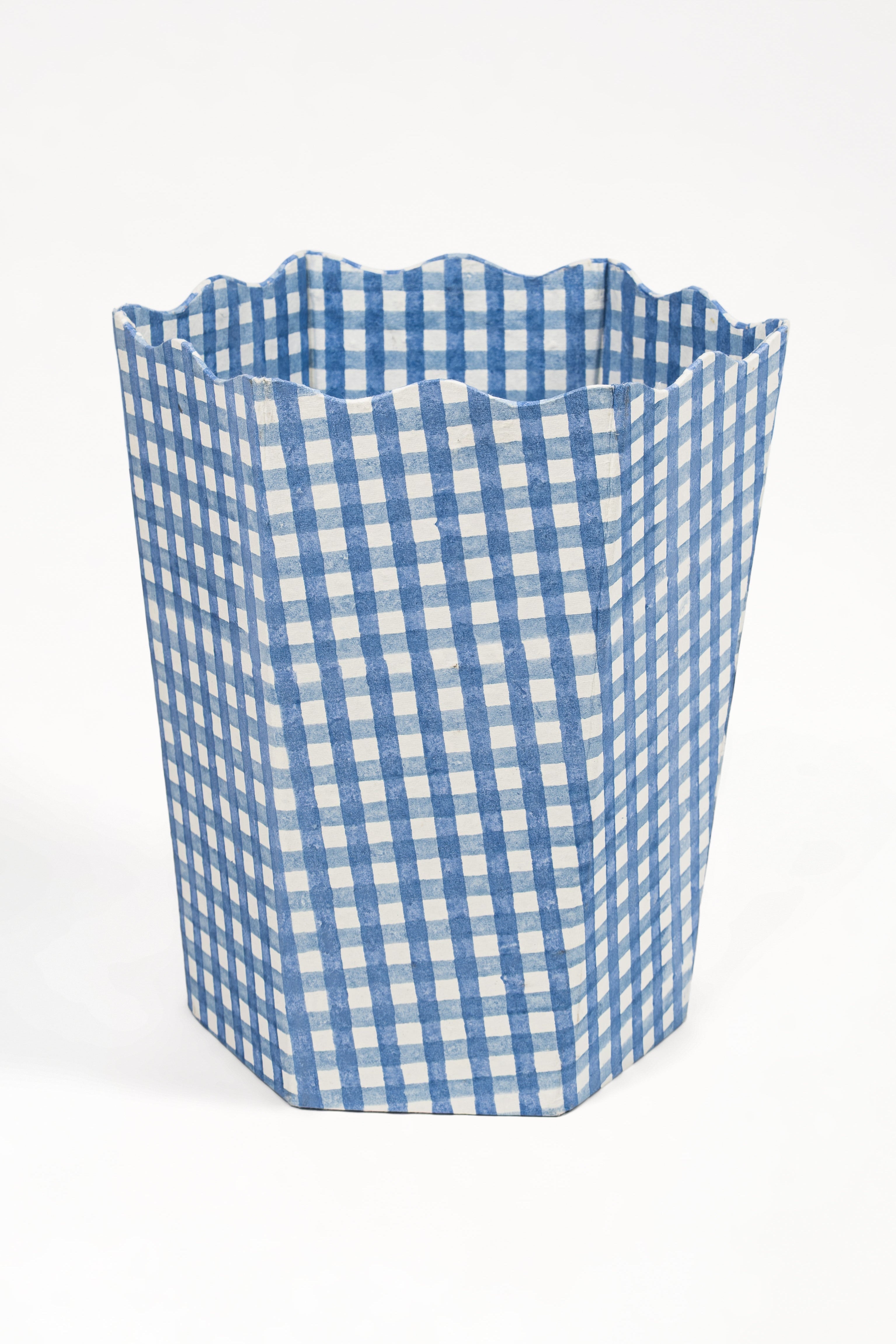 Blockprint Waste Bin / Storage Bin in Blue Gingham