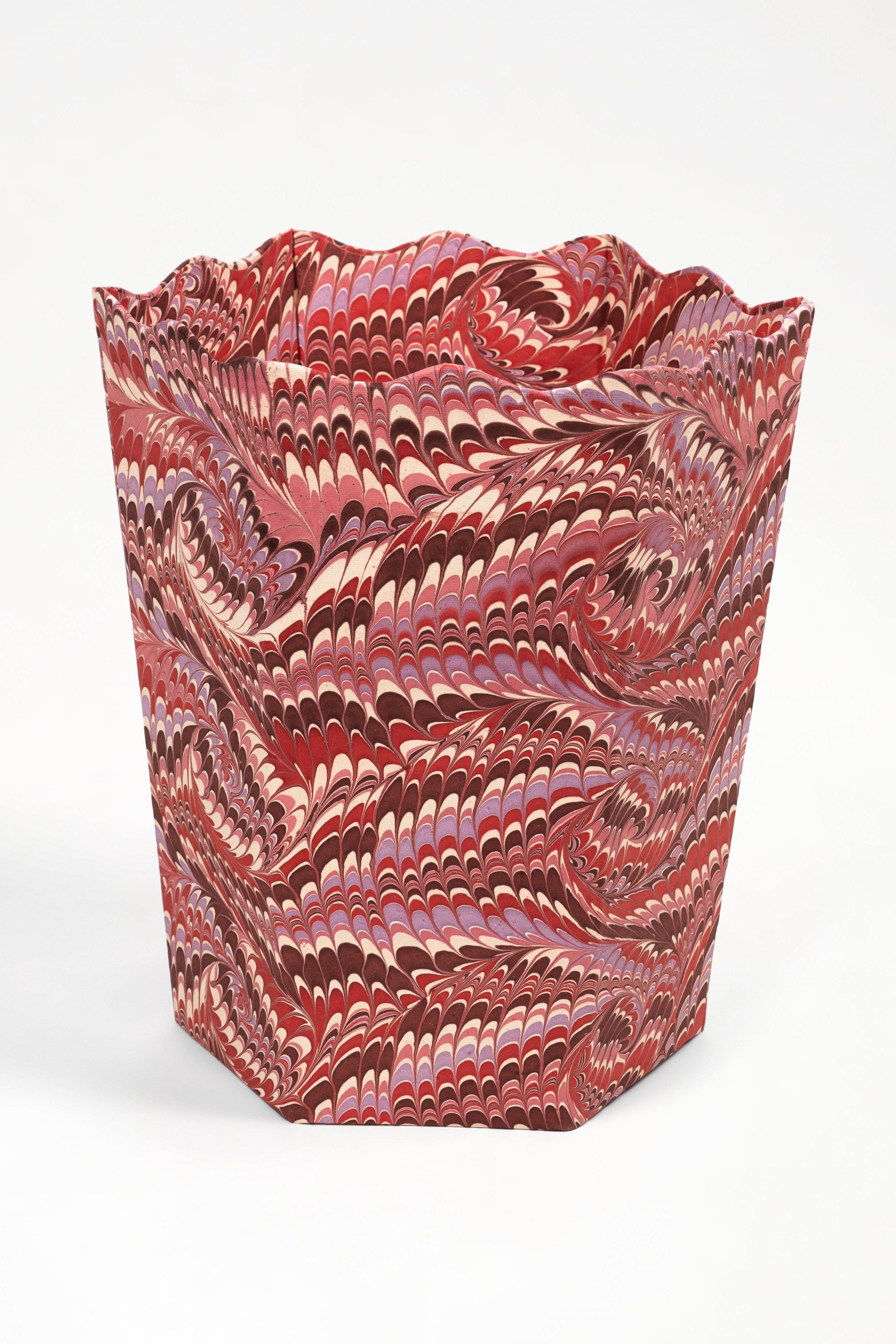 Hand-Marbled Scallop Waste Bin / Storage Bin in Florentine Pink