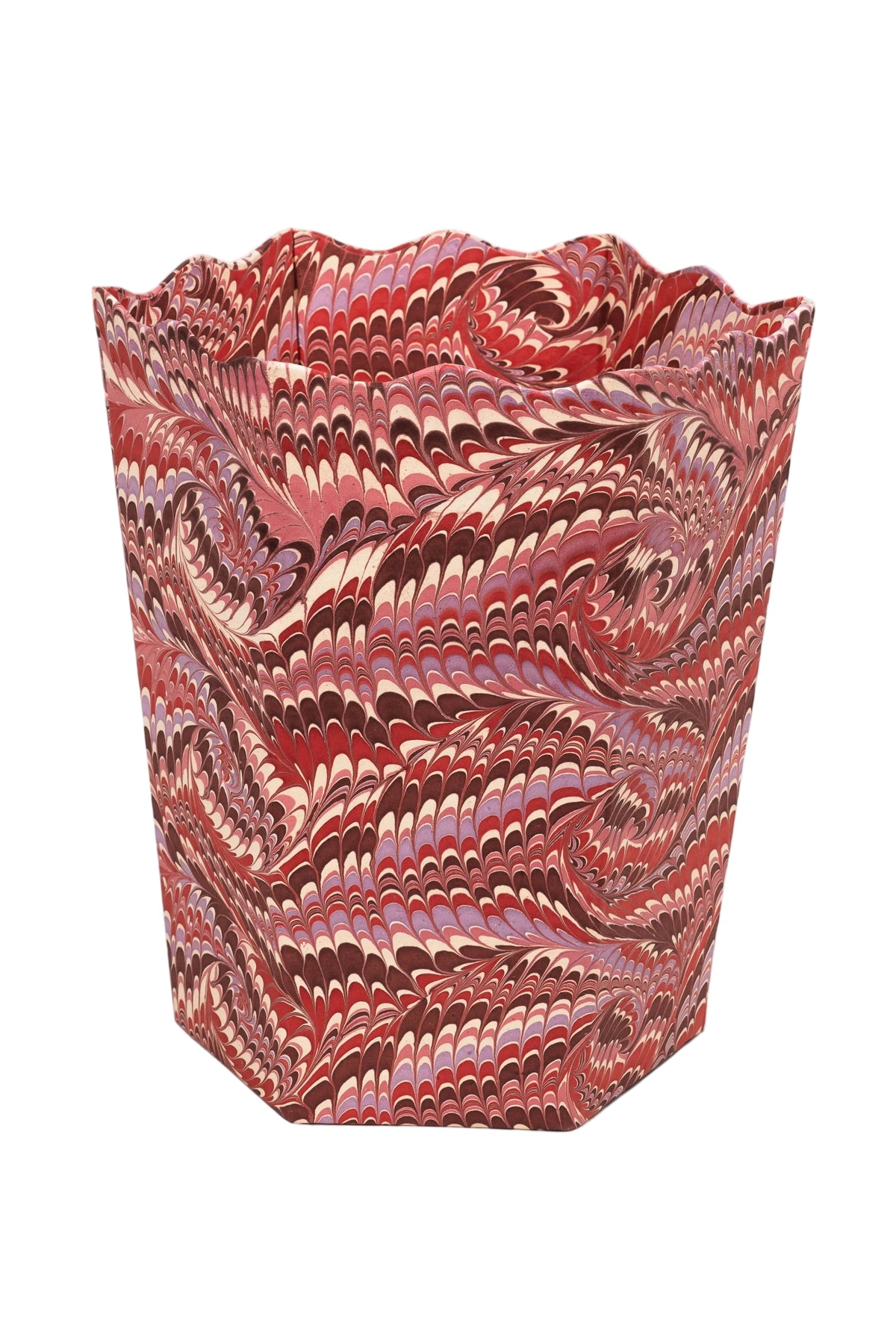 Hand-Marbled Scallop Waste Bin / Storage Bin in Florentine Pink