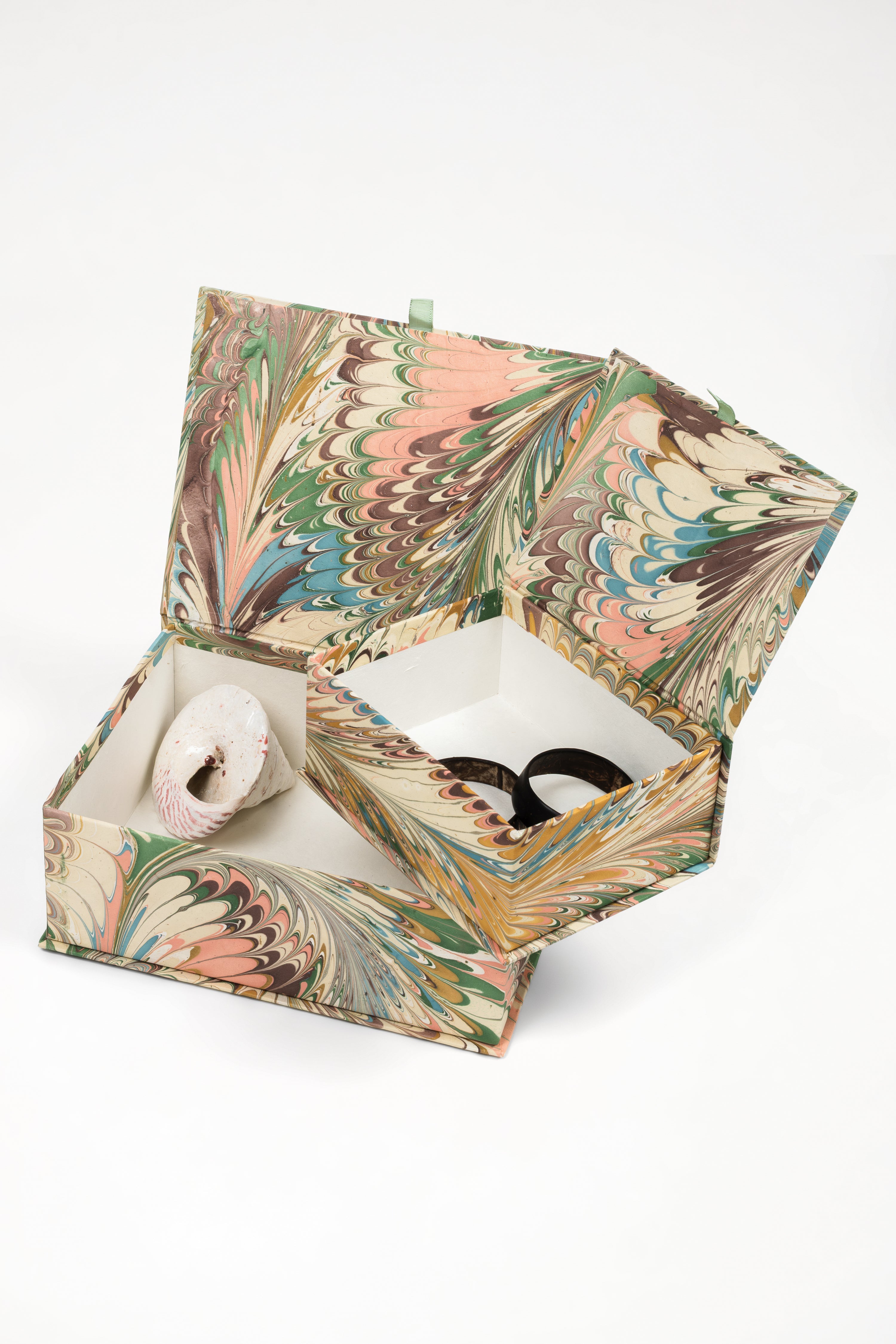 Hand-Marbled Keepsake Box Set in Flatiron Feathers