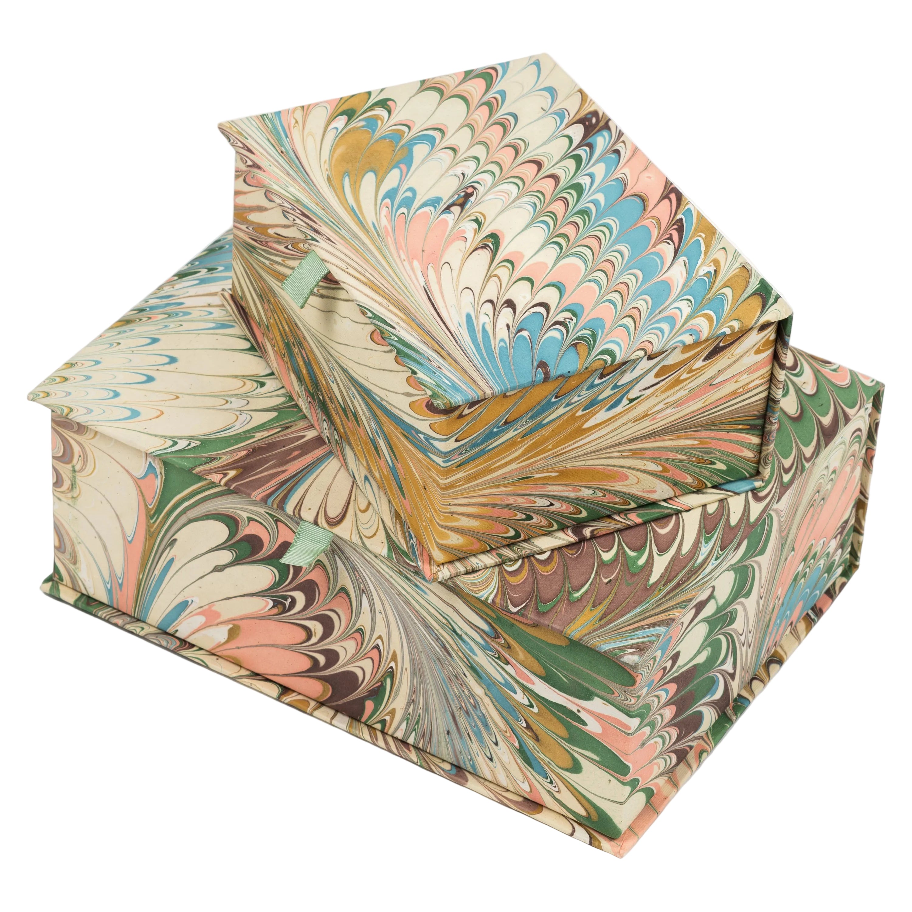Hand-Marbled Keepsake Box Set in Flatiron Feathers