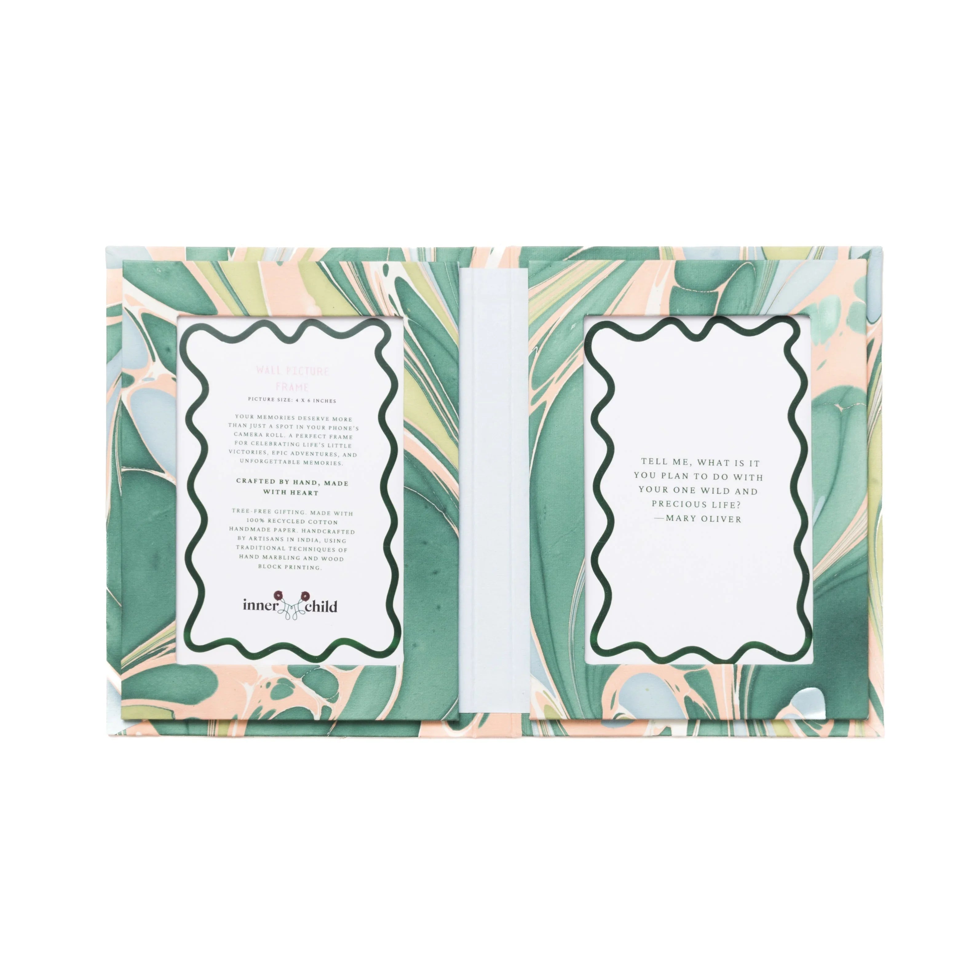 Hand Marbled Picture Frame Folding Book, 4x6 in Green and Pink - The Mayfair Hall