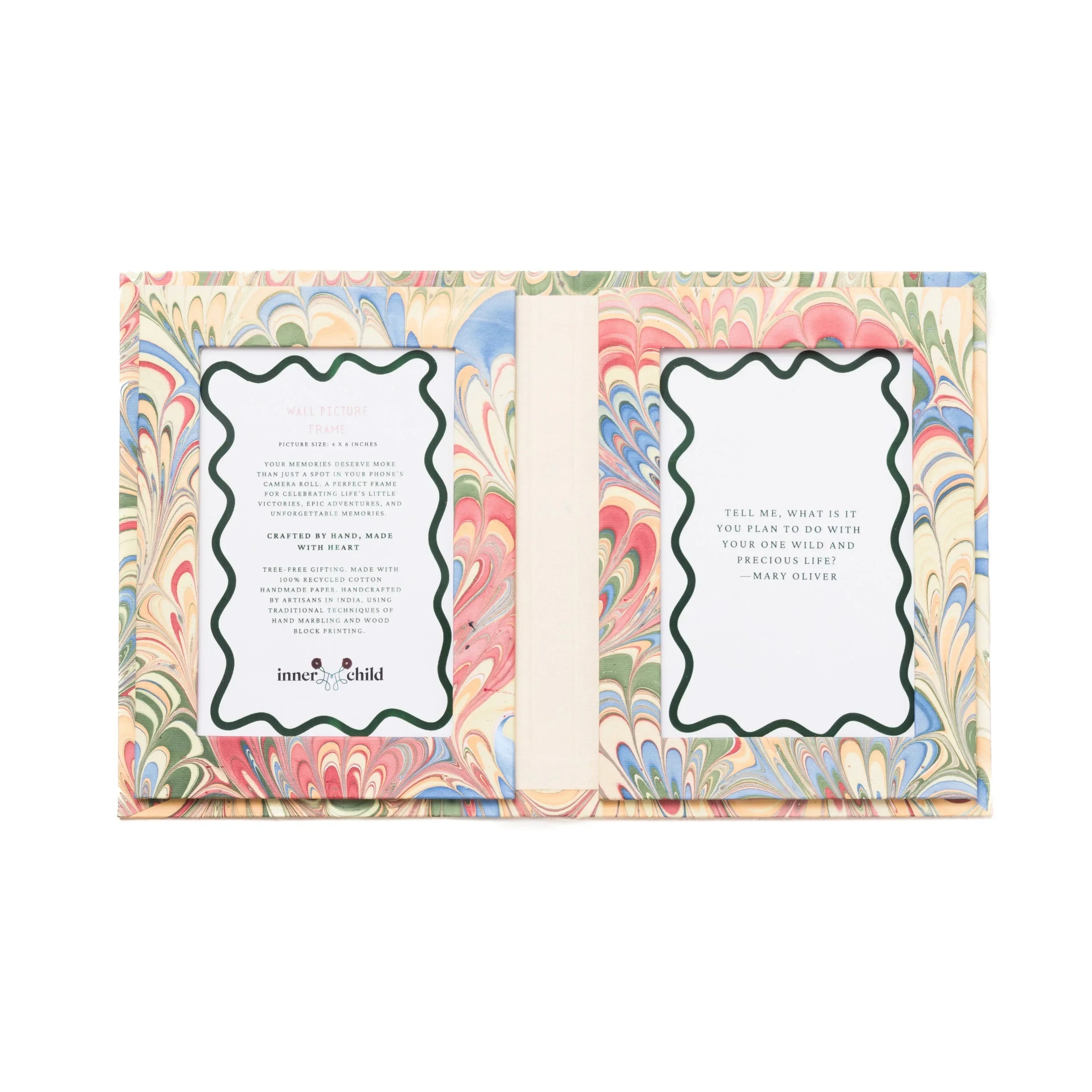 Hand Marbled Picture Frame Folding Book, 4x6 in Multicolor Marbling - The Mayfair Hall