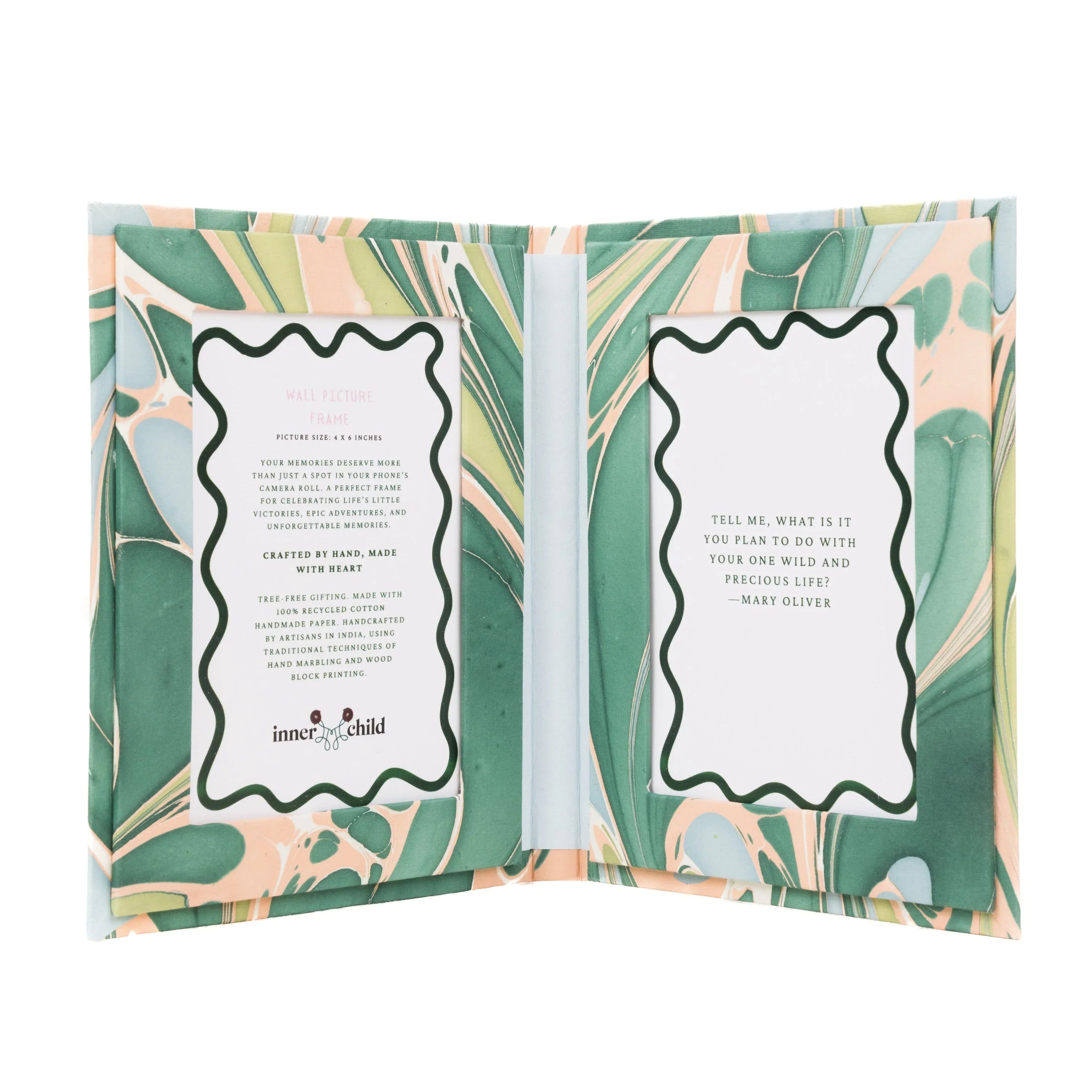 Hand Marbled Picture Frame Folding Book, 4x6 in Green and Pink - The Mayfair Hall
