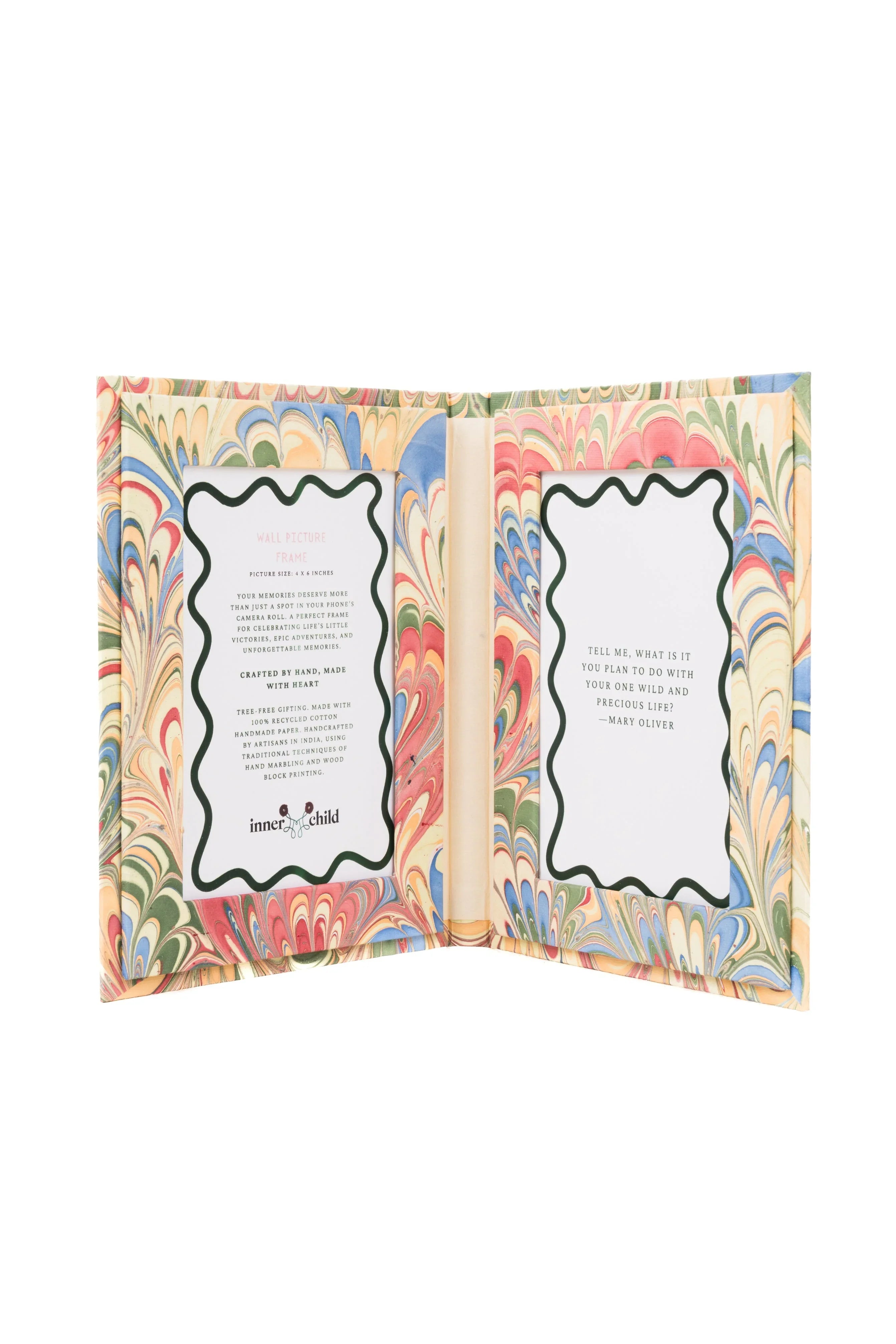 Hand Marbled Picture Frame Folding Book, 4x6 in Multicolor Marbling - The Mayfair Hall