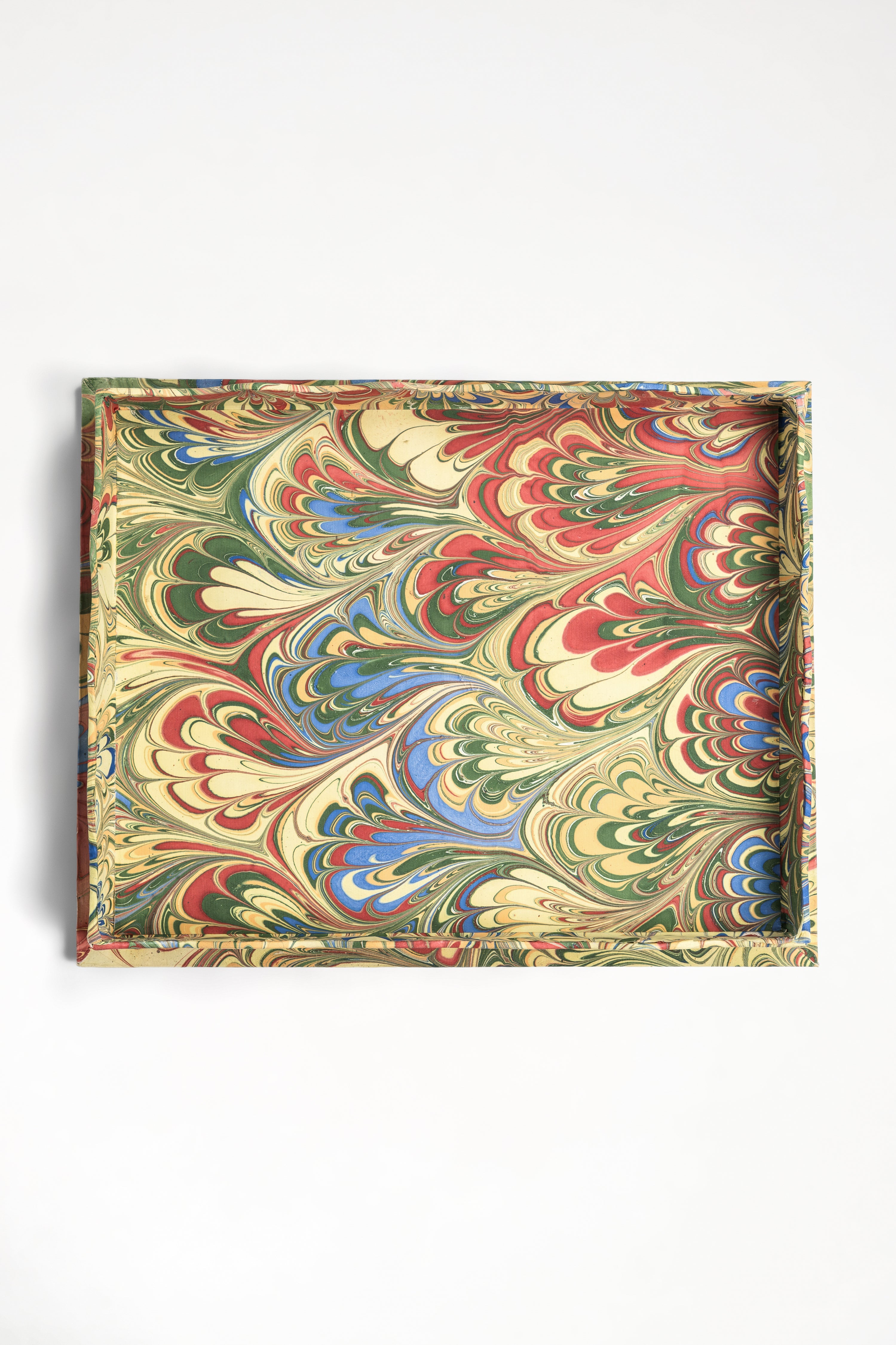 Nesting Scalloped Hand-Marbled Trays in Multicolor