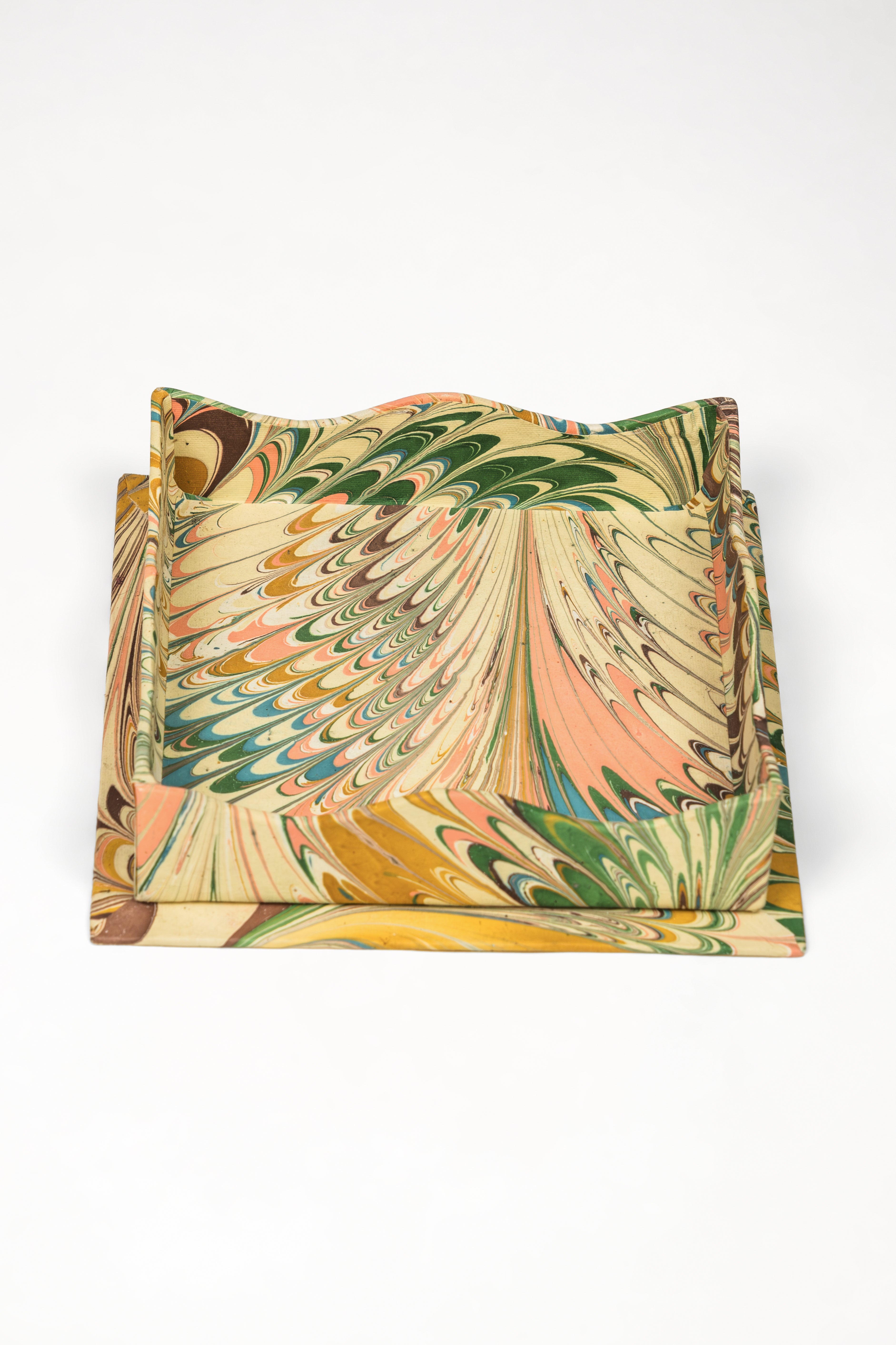 Nesting Scalloped Hand-Marbled Trays in Flatiron Feathers